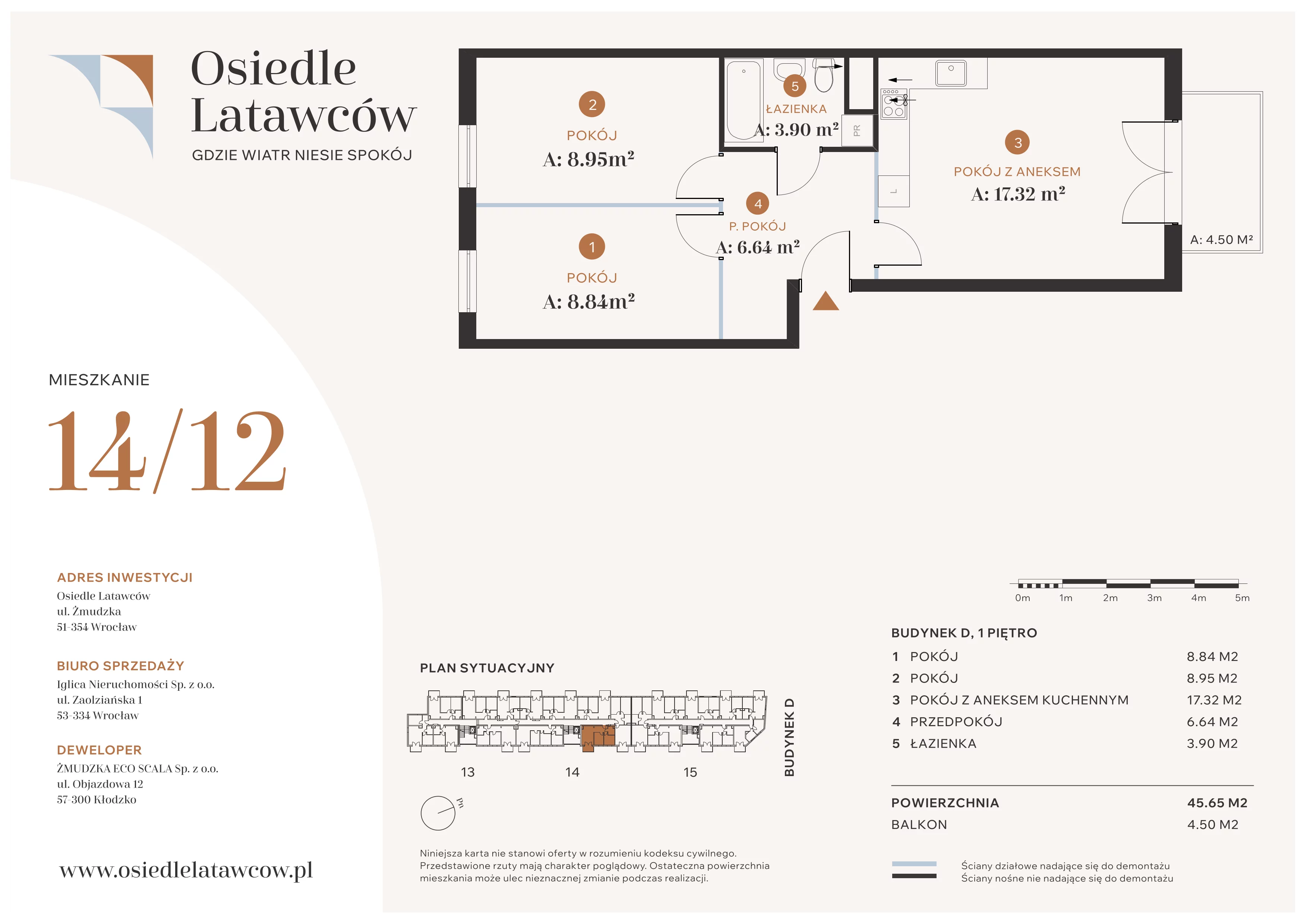 3 pokoje, mieszkanie 45,65 m², piętro 1, oferta nr D14-12, Osiedle Latawców, Wrocław, Psie Pole-Zawidawie, Psie Pole, ul. Grodzieńska