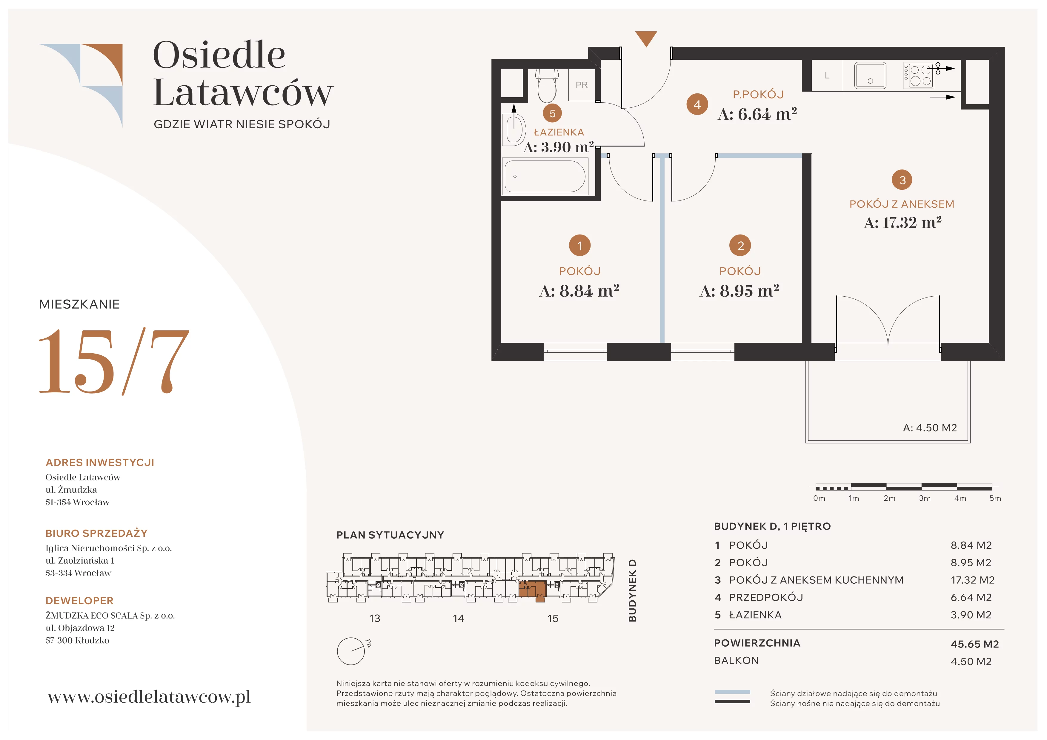 3 pokoje, mieszkanie 45,65 m², piętro 1, oferta nr D15-7, Osiedle Latawców, Wrocław, Psie Pole-Zawidawie, Psie Pole, ul. Grodzieńska