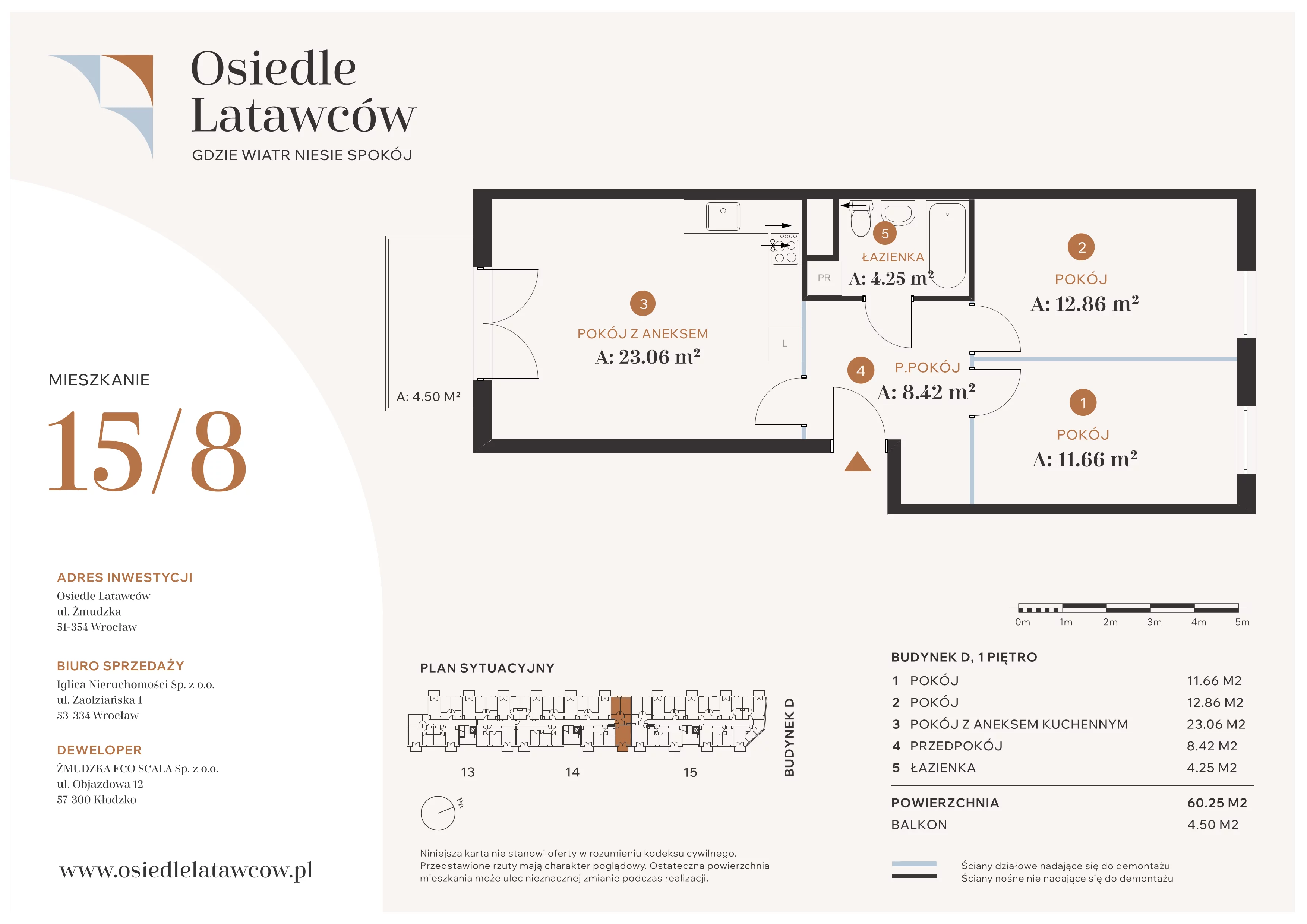 3 pokoje, mieszkanie 60,25 m², piętro 1, oferta nr D15-8, Osiedle Latawców, Wrocław, Psie Pole-Zawidawie, Psie Pole, ul. Grodzieńska