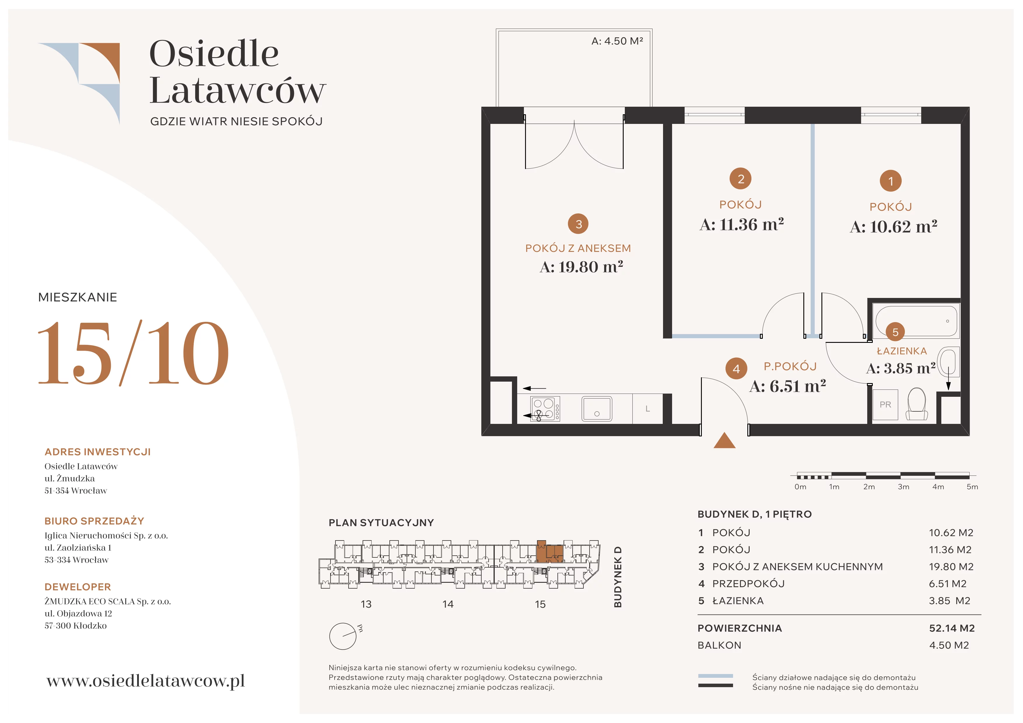 3 pokoje, mieszkanie 52,14 m², piętro 1, oferta nr D15-10, Osiedle Latawców, Wrocław, Psie Pole-Zawidawie, Psie Pole, ul. Grodzieńska