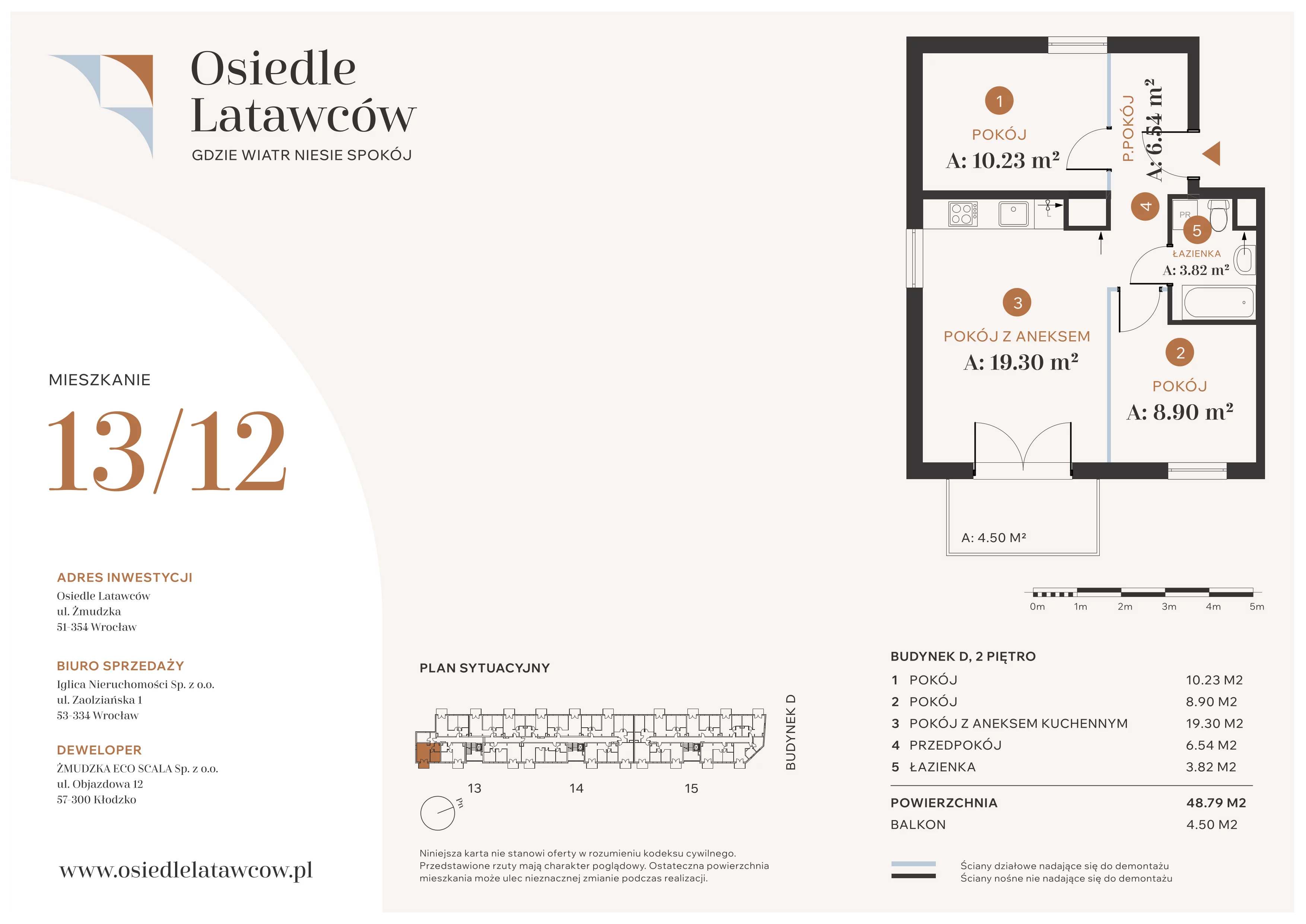 3 pokoje, mieszkanie 48,79 m², piętro 2, oferta nr D13-12, Osiedle Latawców, Wrocław, Psie Pole-Zawidawie, Psie Pole, ul. Grodzieńska
