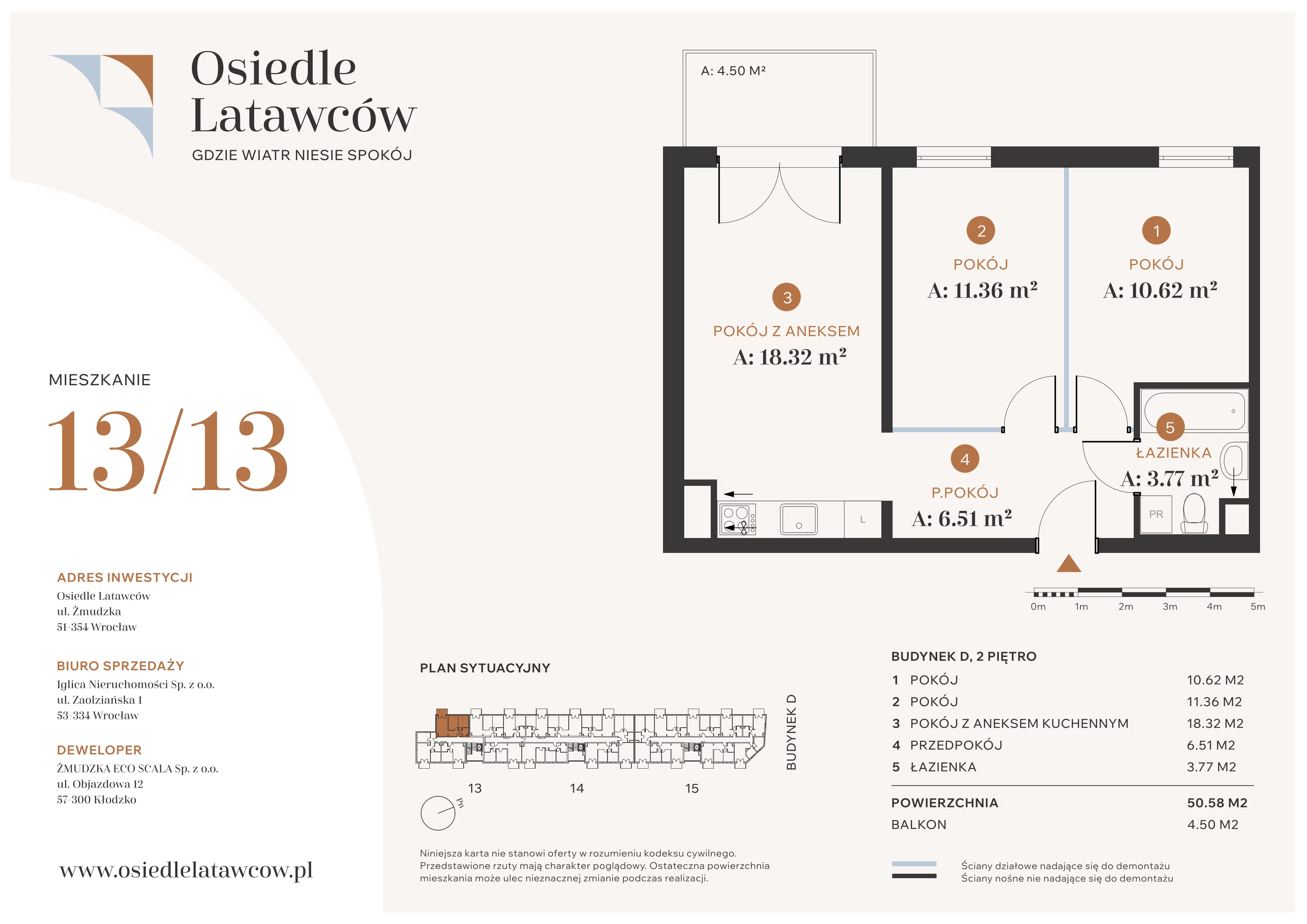 3 pokoje, mieszkanie 50,58 m², piętro 2, oferta nr D13-13, Osiedle Latawców, Wrocław, Psie Pole-Zawidawie, Psie Pole, ul. Grodzieńska