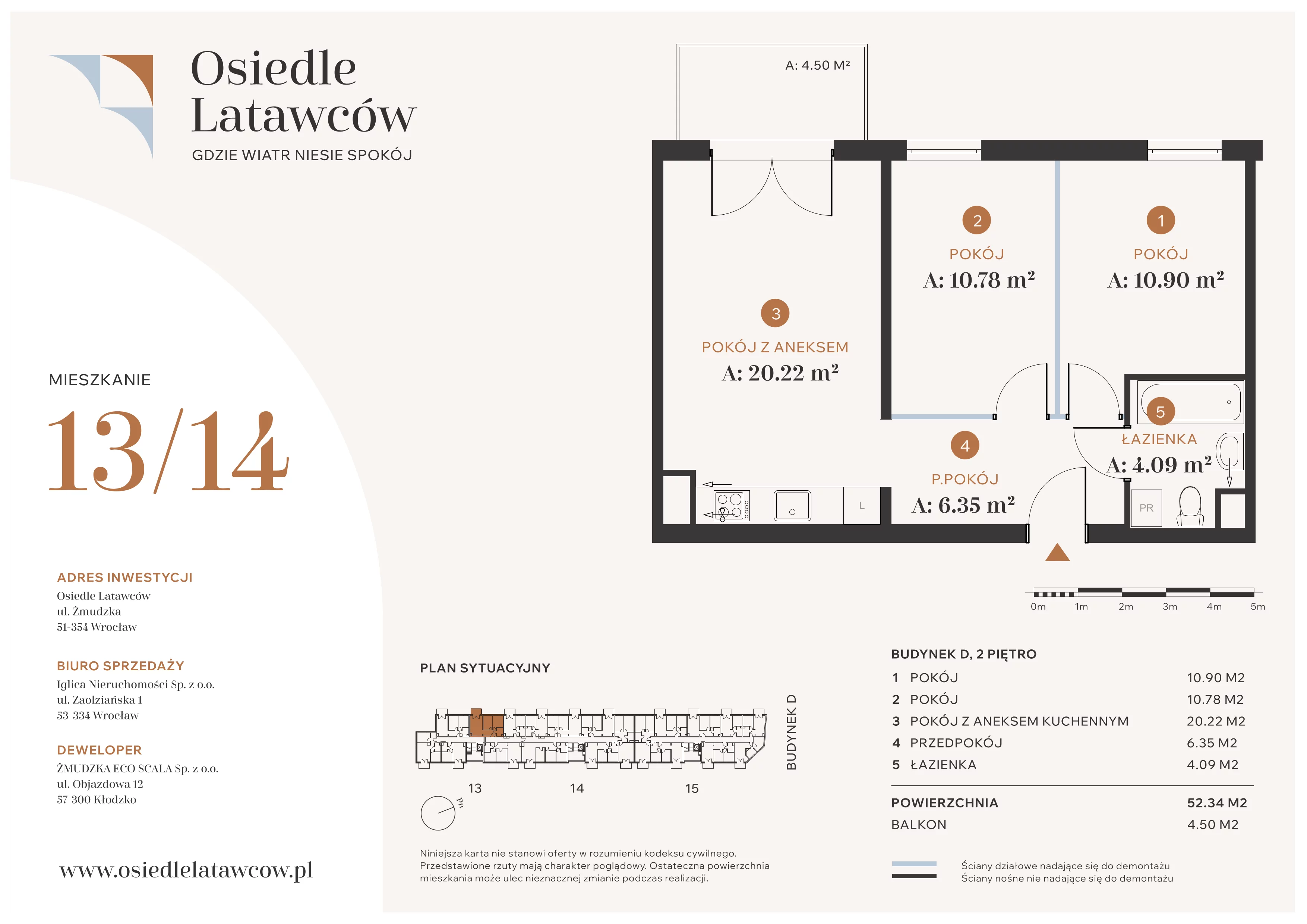 3 pokoje, mieszkanie 52,34 m², piętro 2, oferta nr D13-14, Osiedle Latawców, Wrocław, Psie Pole-Zawidawie, Psie Pole, ul. Grodzieńska