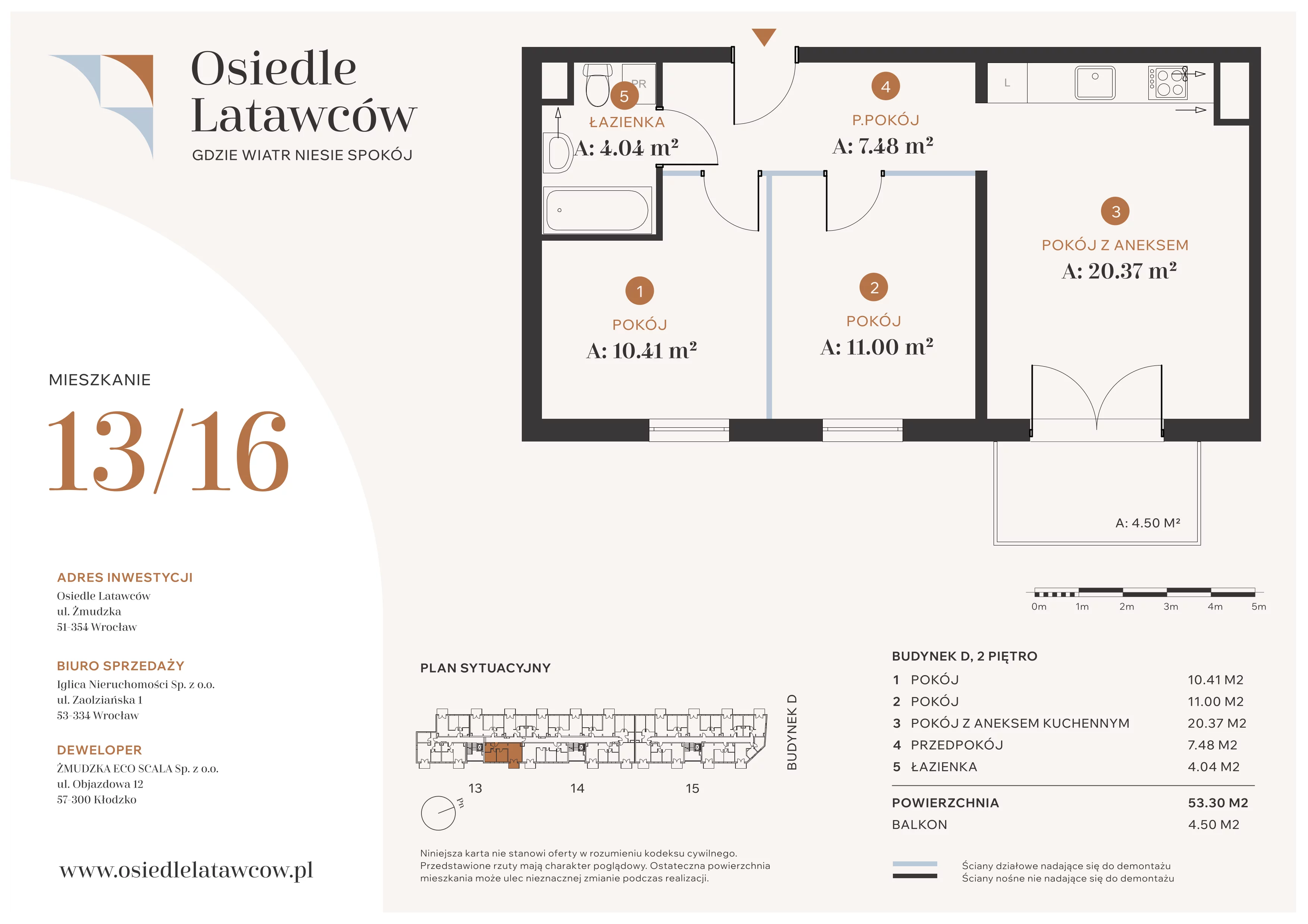 3 pokoje, mieszkanie 53,30 m², piętro 2, oferta nr D13-16, Osiedle Latawców, Wrocław, Psie Pole-Zawidawie, Psie Pole, ul. Grodzieńska
