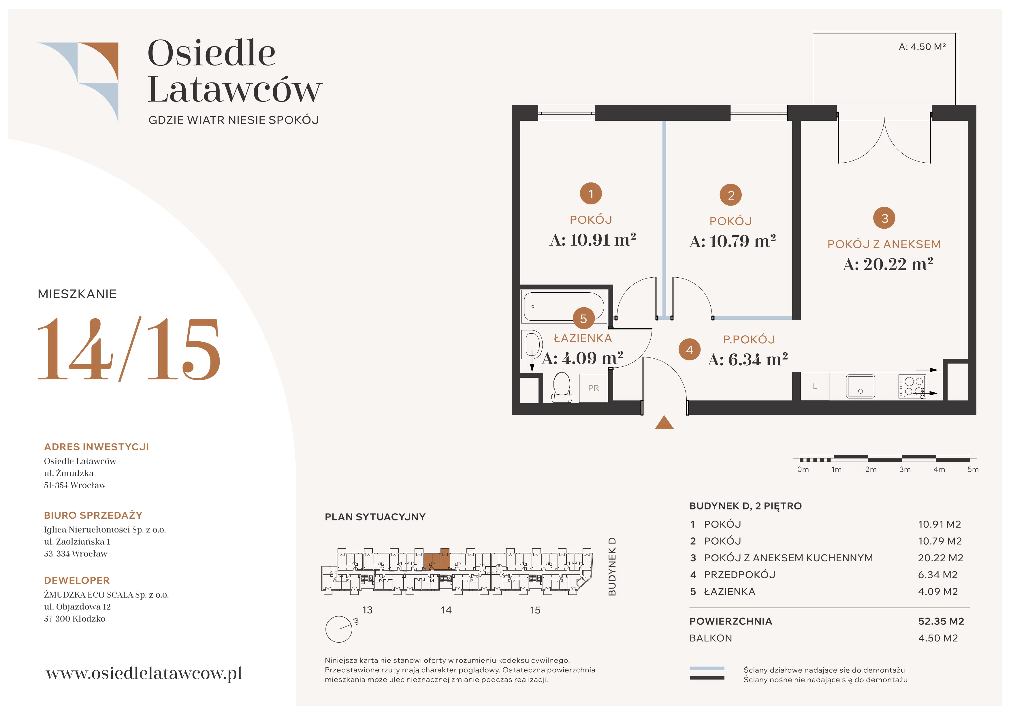3 pokoje, mieszkanie 52,35 m², piętro 2, oferta nr D14-15, Osiedle Latawców, Wrocław, Psie Pole-Zawidawie, Psie Pole, ul. Grodzieńska