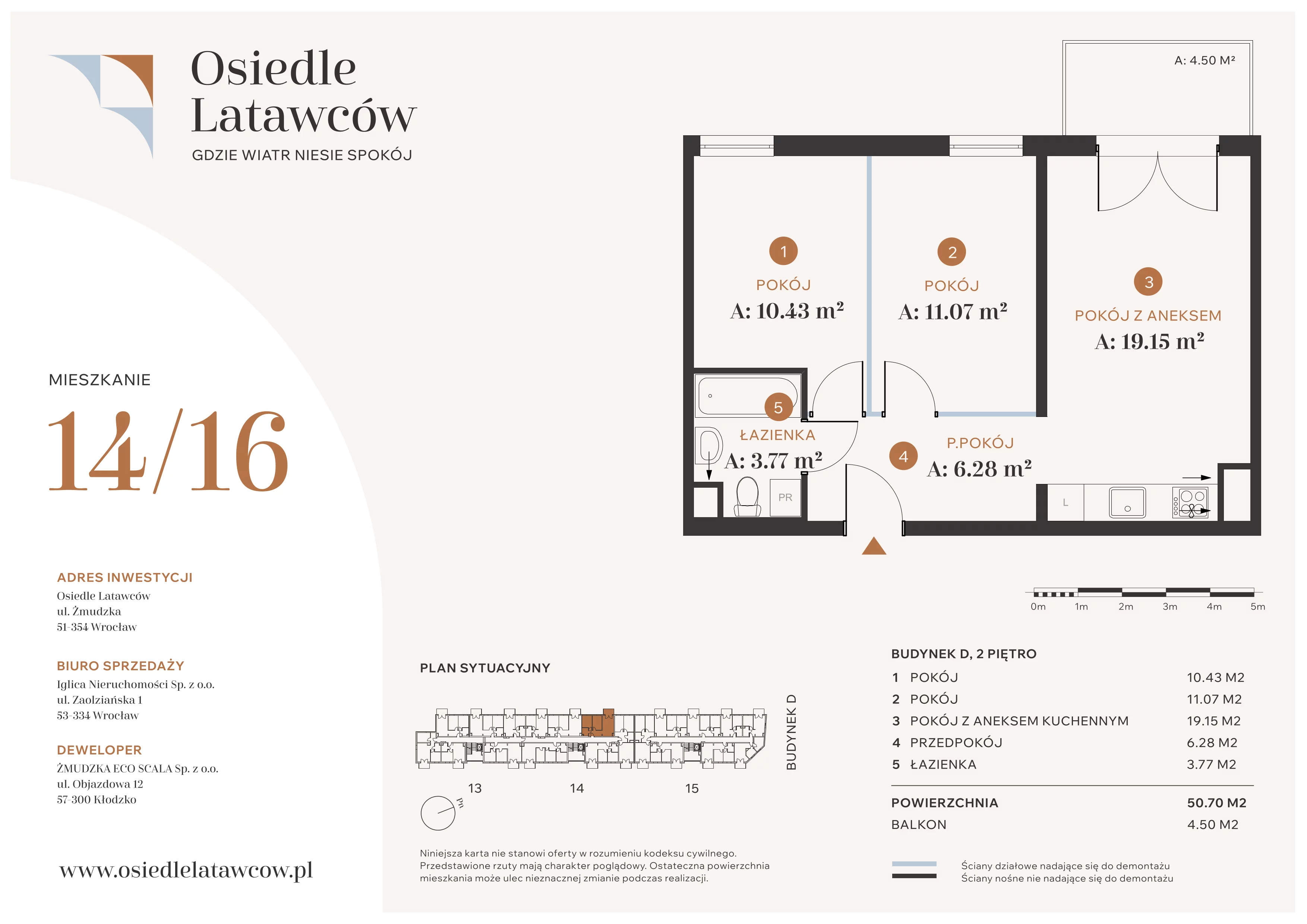 3 pokoje, mieszkanie 50,70 m², piętro 2, oferta nr D14-16, Osiedle Latawców, Wrocław, Psie Pole-Zawidawie, Psie Pole, ul. Grodzieńska