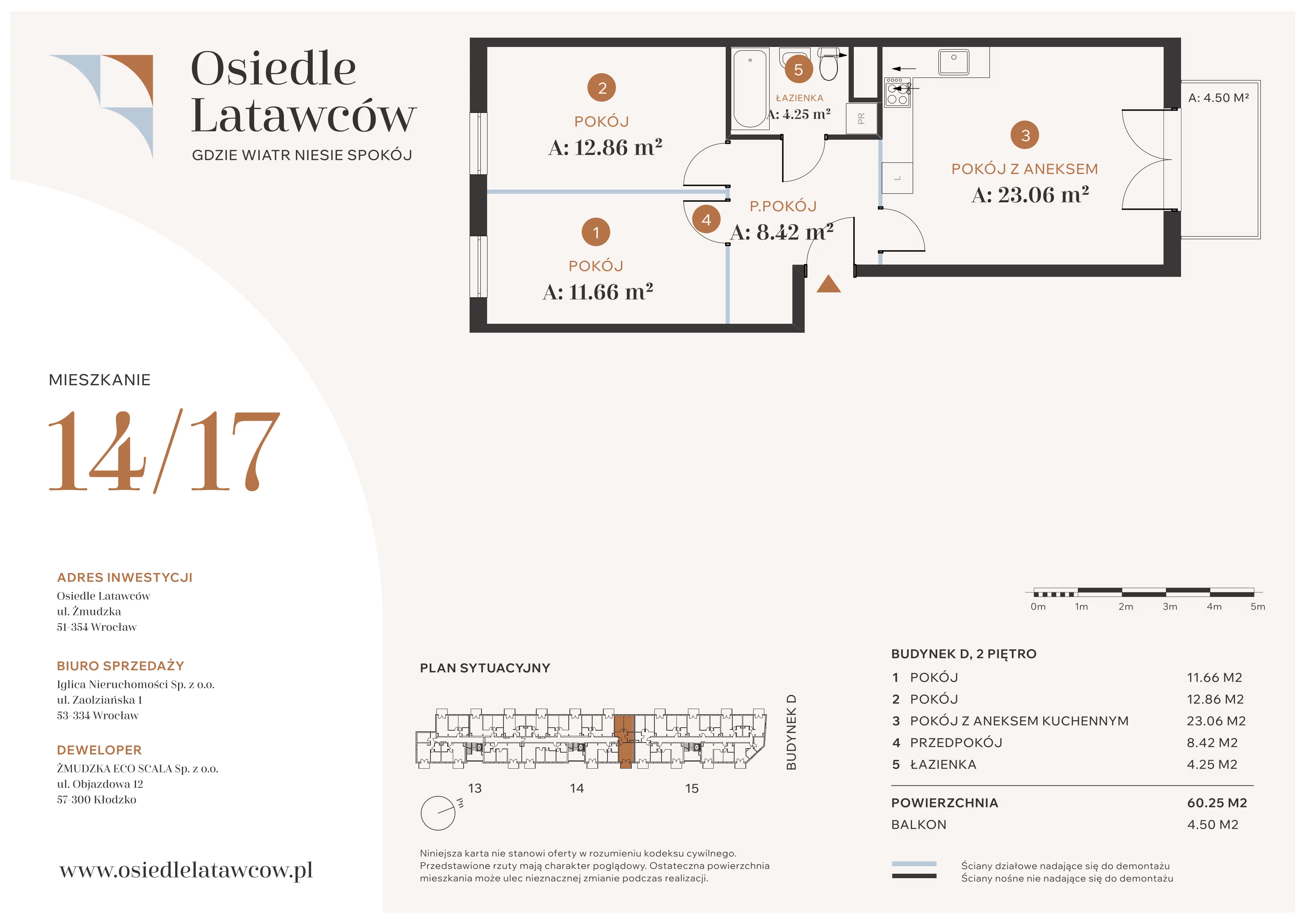 3 pokoje, mieszkanie 60,25 m², piętro 2, oferta nr D14-17, Osiedle Latawców, Wrocław, Psie Pole-Zawidawie, Psie Pole, ul. Grodzieńska