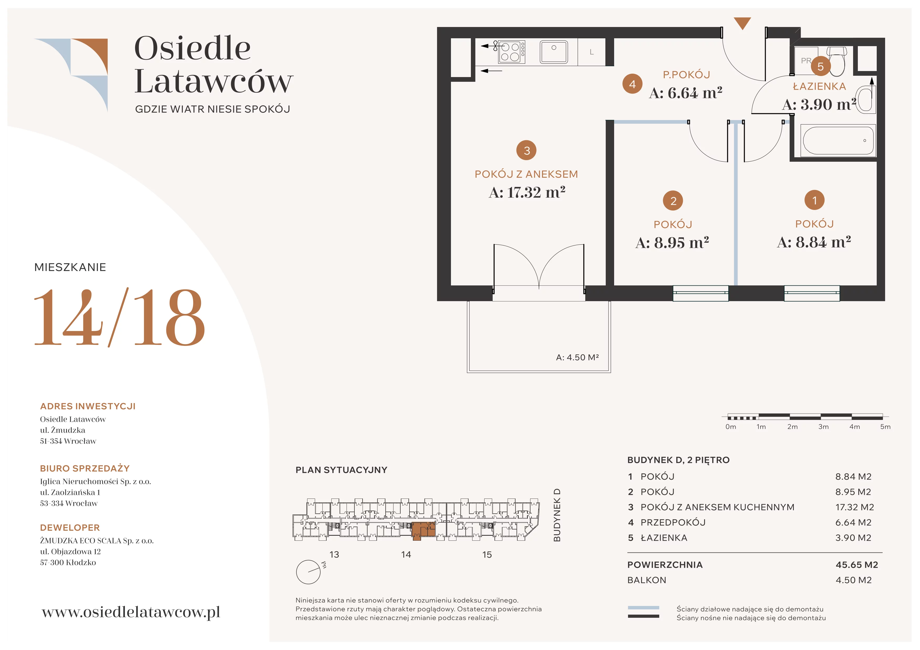 3 pokoje, mieszkanie 45,65 m², piętro 2, oferta nr D14-18, Osiedle Latawców, Wrocław, Psie Pole-Zawidawie, Psie Pole, ul. Grodzieńska