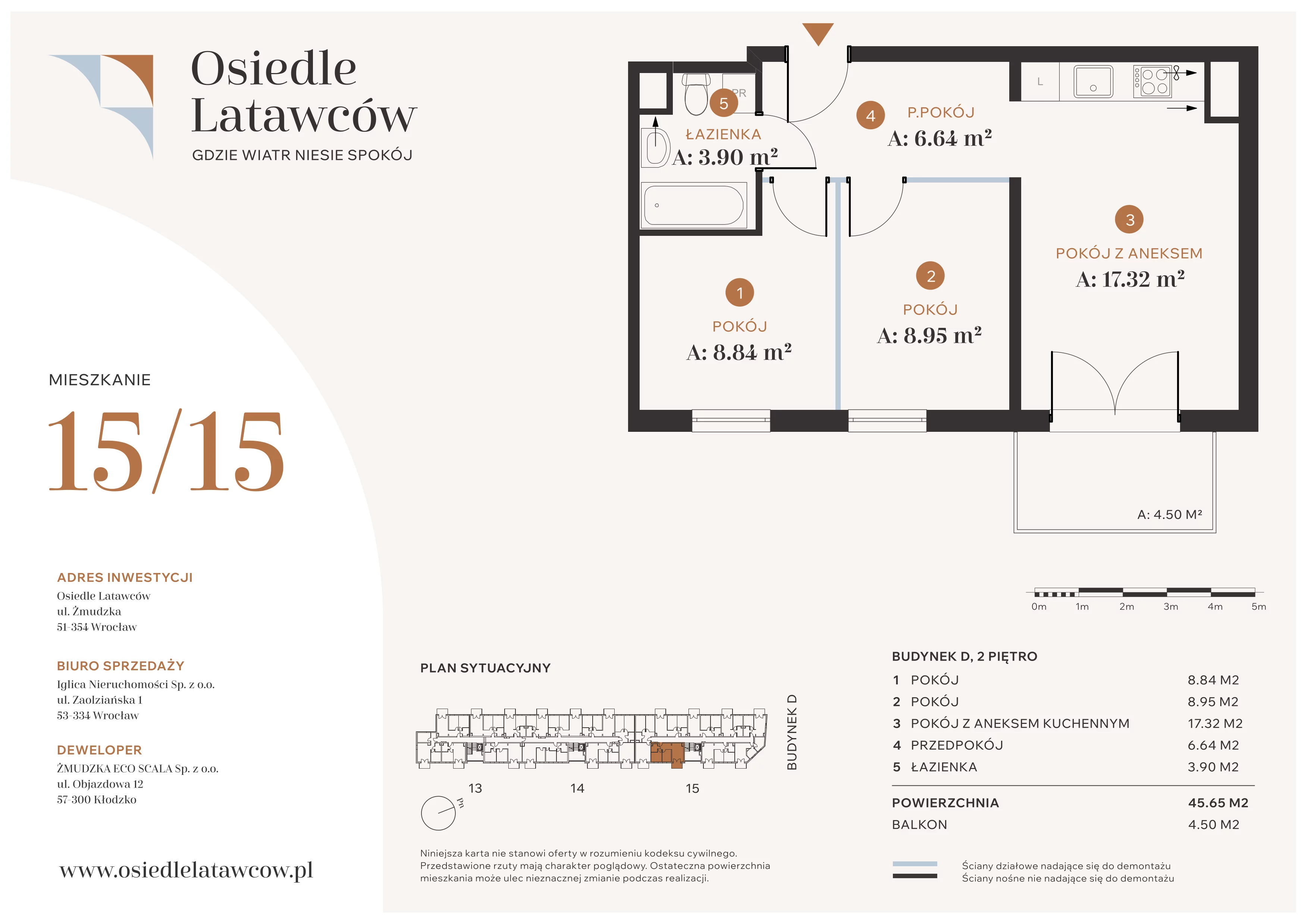 3 pokoje, mieszkanie 45,65 m², piętro 2, oferta nr D15-15, Osiedle Latawców, Wrocław, Psie Pole-Zawidawie, Psie Pole, ul. Grodzieńska