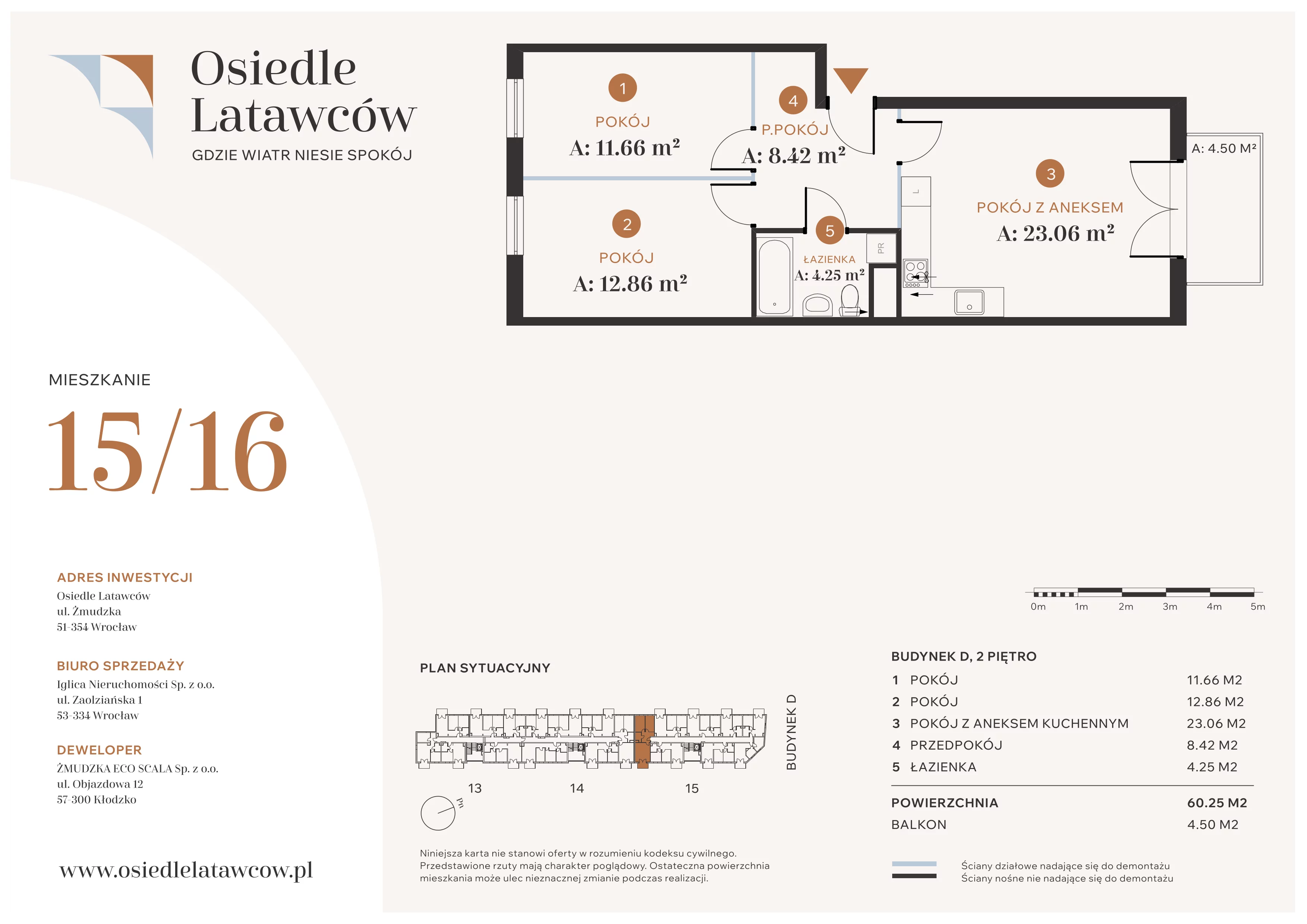 3 pokoje, mieszkanie 60,25 m², piętro 2, oferta nr D15-16, Osiedle Latawców, Wrocław, Psie Pole-Zawidawie, Psie Pole, ul. Grodzieńska