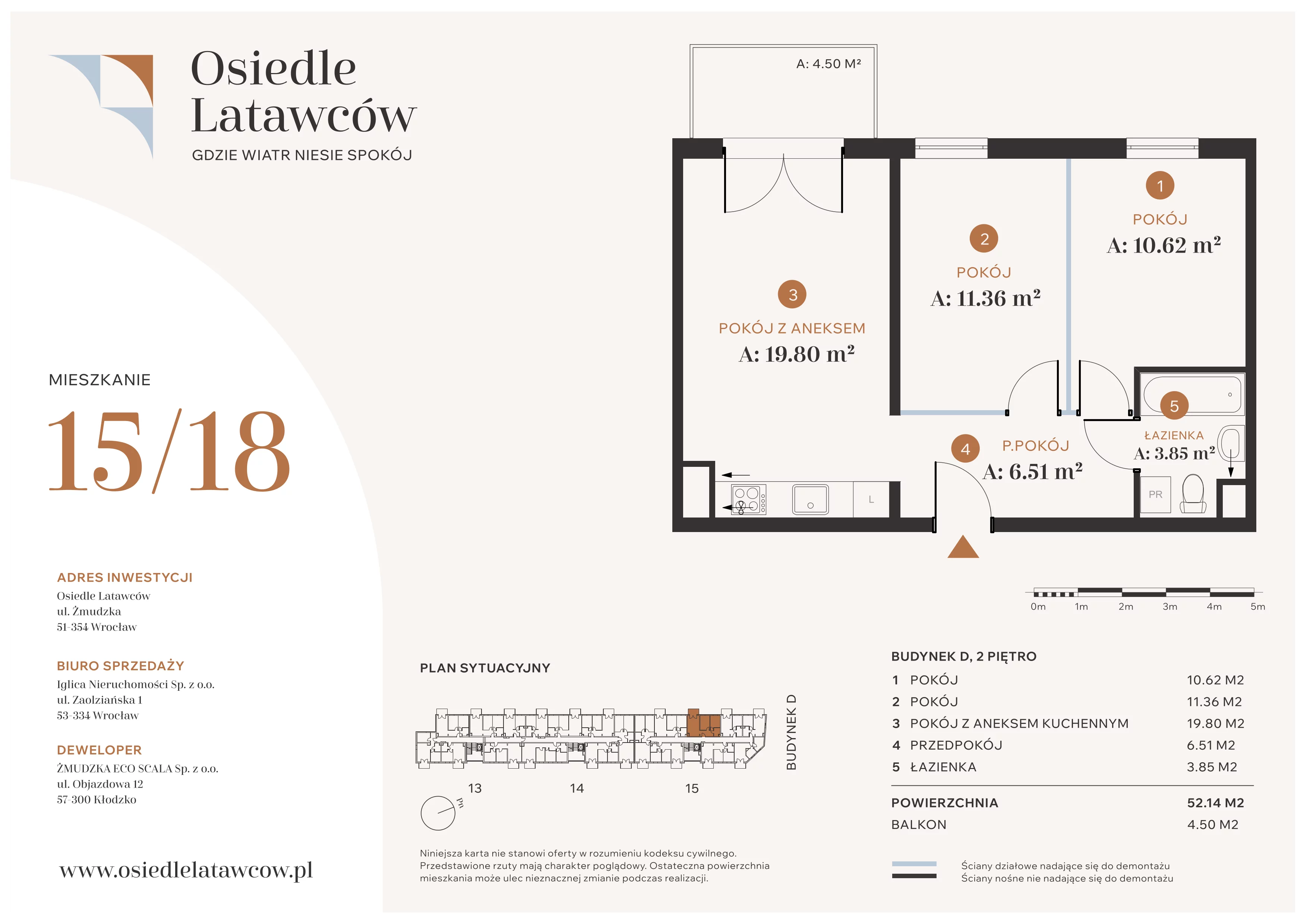 3 pokoje, mieszkanie 52,14 m², piętro 2, oferta nr D15-18, Osiedle Latawców, Wrocław, Psie Pole-Zawidawie, Psie Pole, ul. Grodzieńska