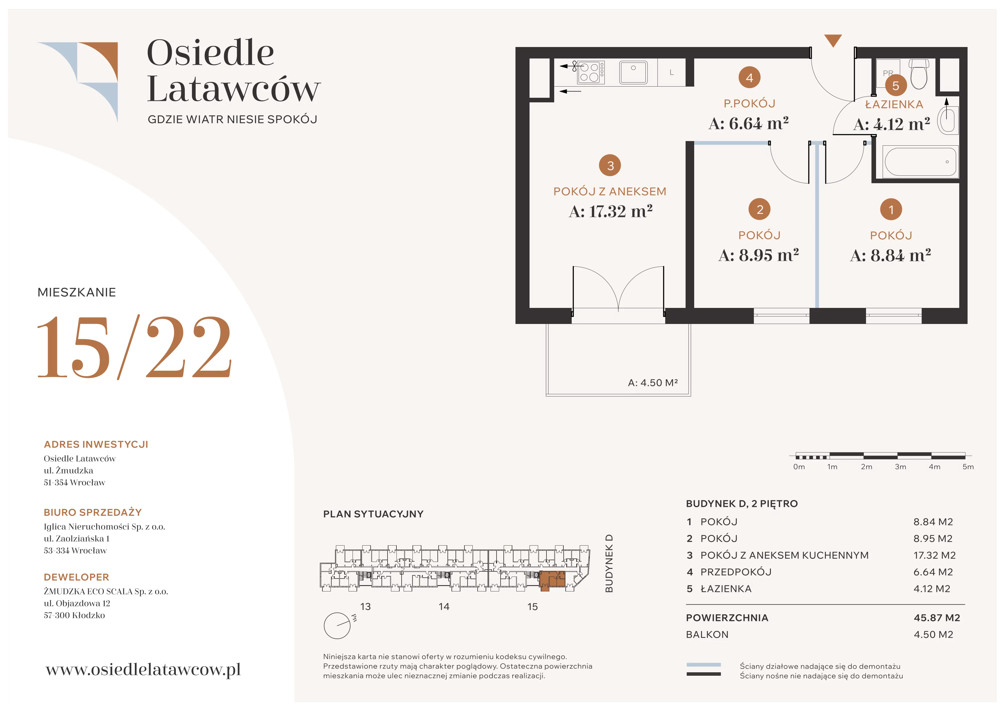 3 pokoje, mieszkanie 45,87 m², piętro 2, oferta nr D15-22, Osiedle Latawców, Wrocław, Psie Pole-Zawidawie, Psie Pole, ul. Grodzieńska