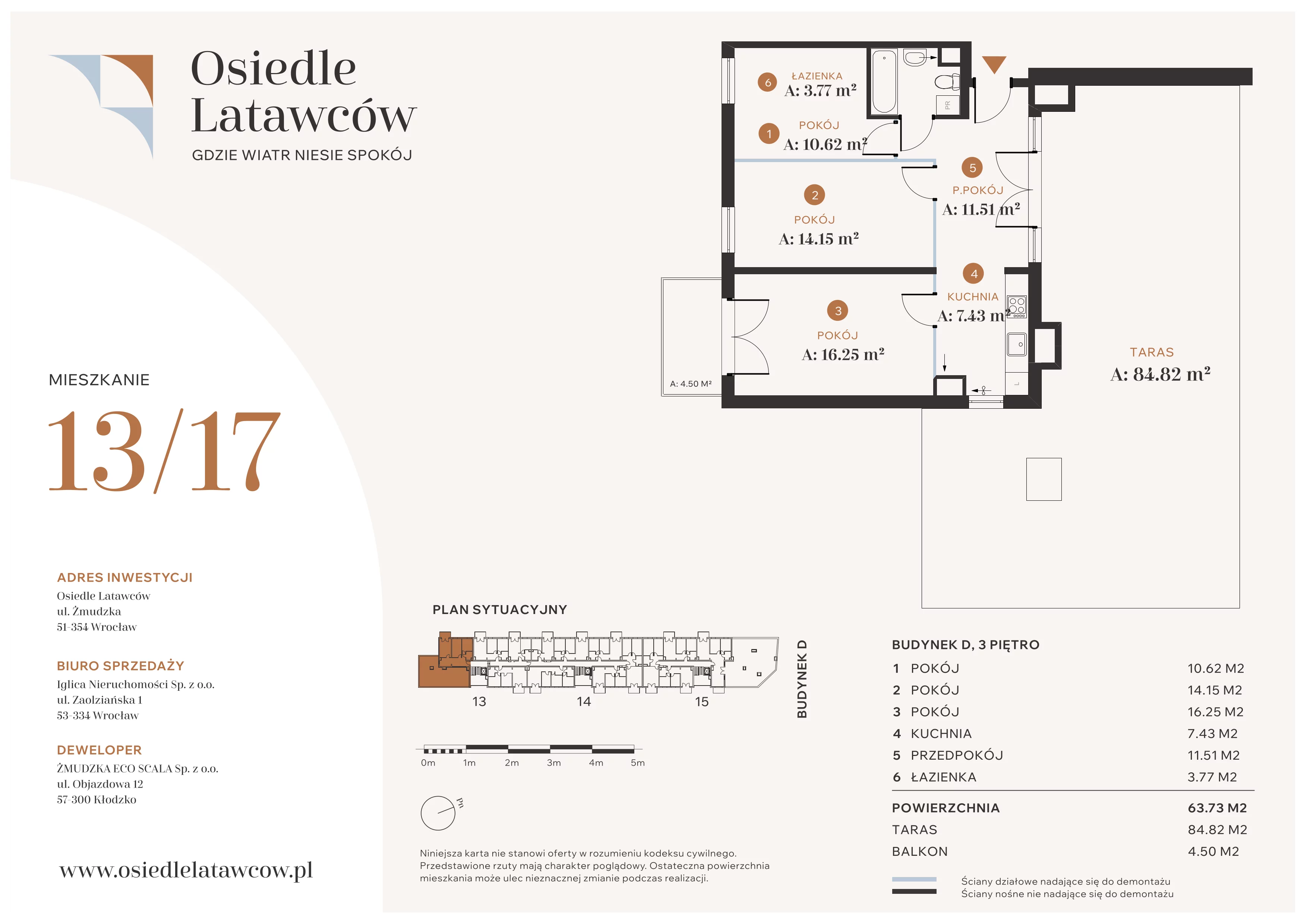 3 pokoje, mieszkanie 64,05 m², piętro 3, oferta nr D13-17, Osiedle Latawców, Wrocław, Psie Pole-Zawidawie, Psie Pole, ul. Grodzieńska