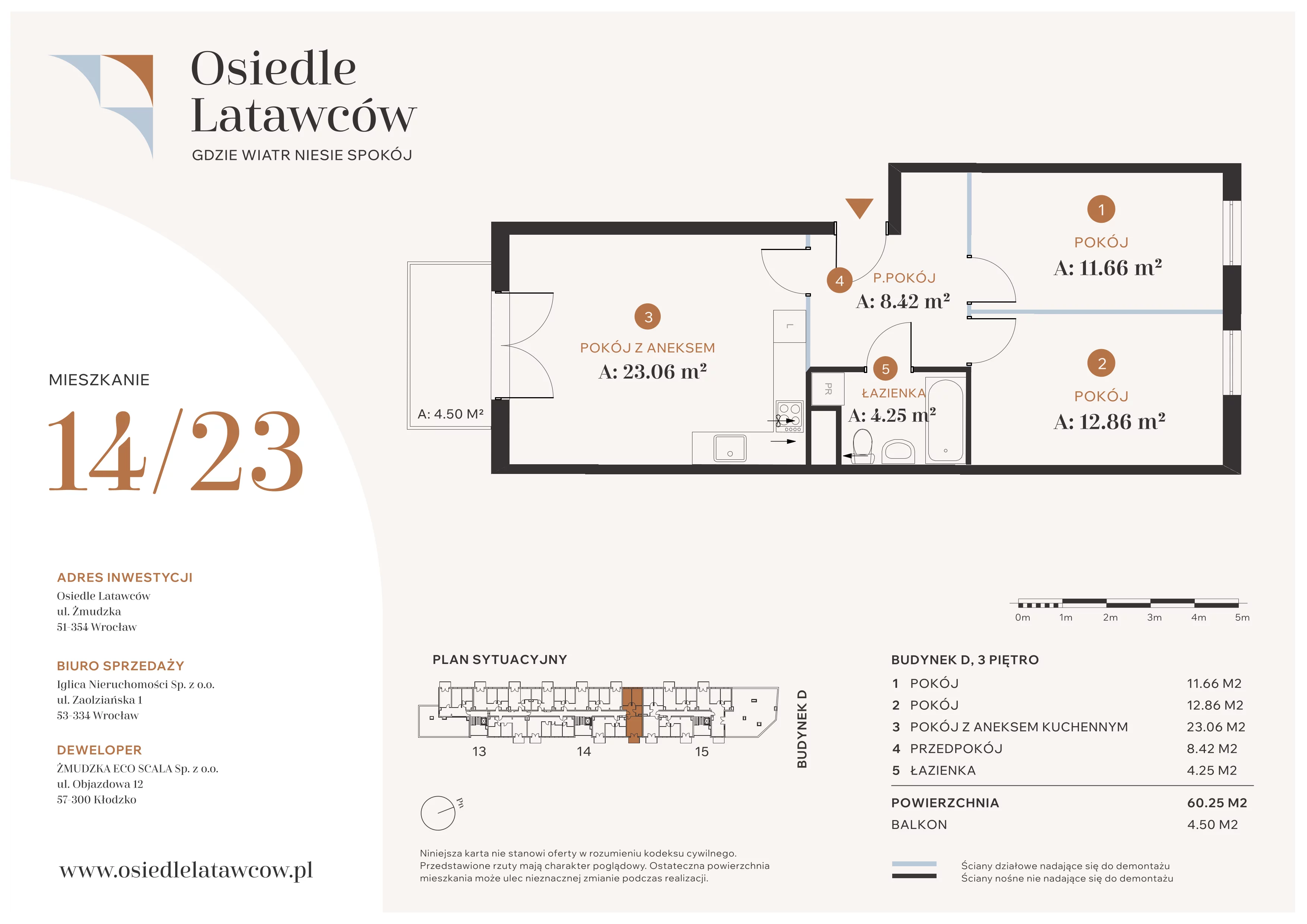 3 pokoje, mieszkanie 60,25 m², piętro 3, oferta nr D14-23, Osiedle Latawców, Wrocław, Psie Pole-Zawidawie, Psie Pole, ul. Grodzieńska