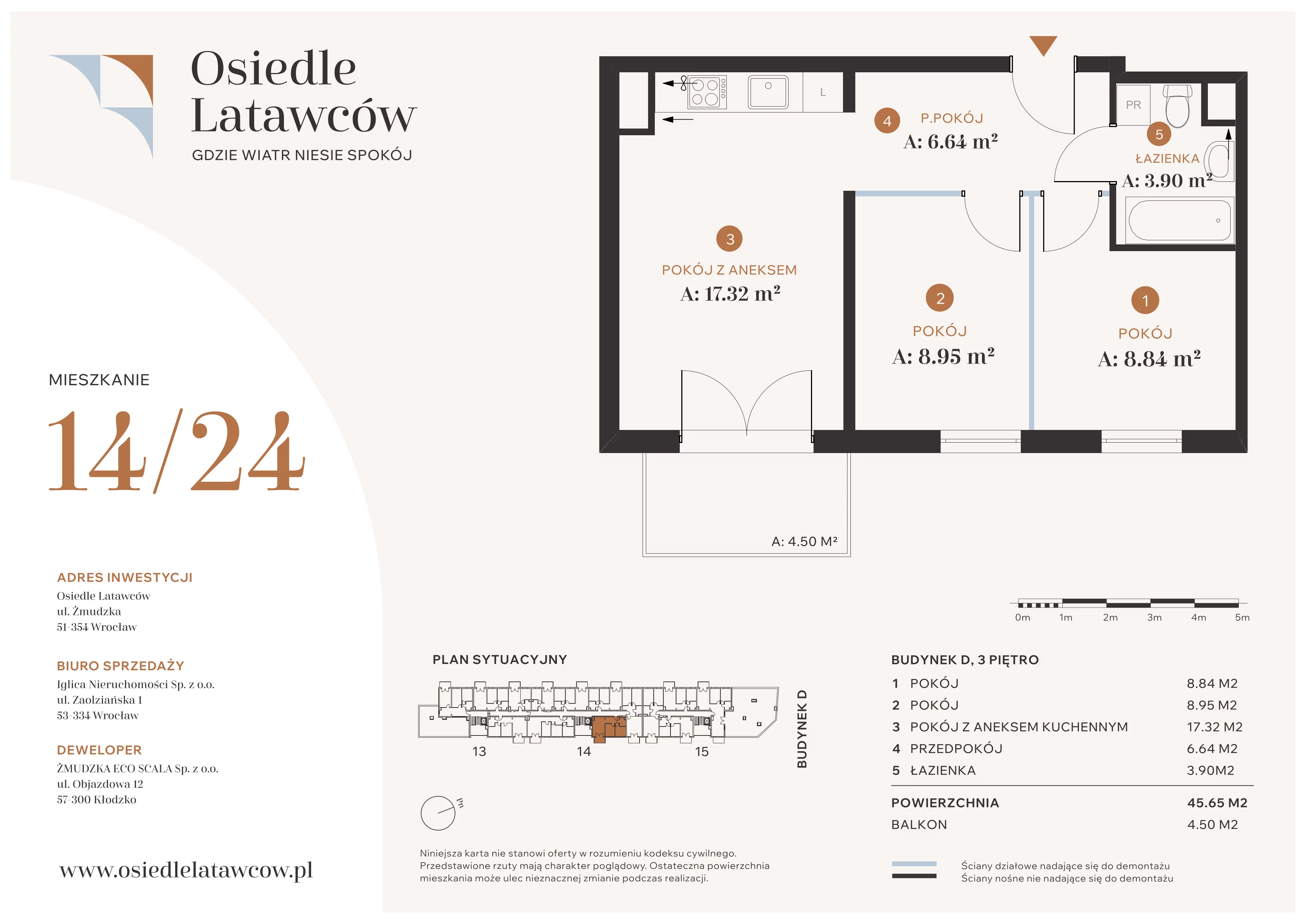 3 pokoje, mieszkanie 45,65 m², piętro 3, oferta nr D14-24, Osiedle Latawców, Wrocław, Psie Pole-Zawidawie, Psie Pole, ul. Grodzieńska