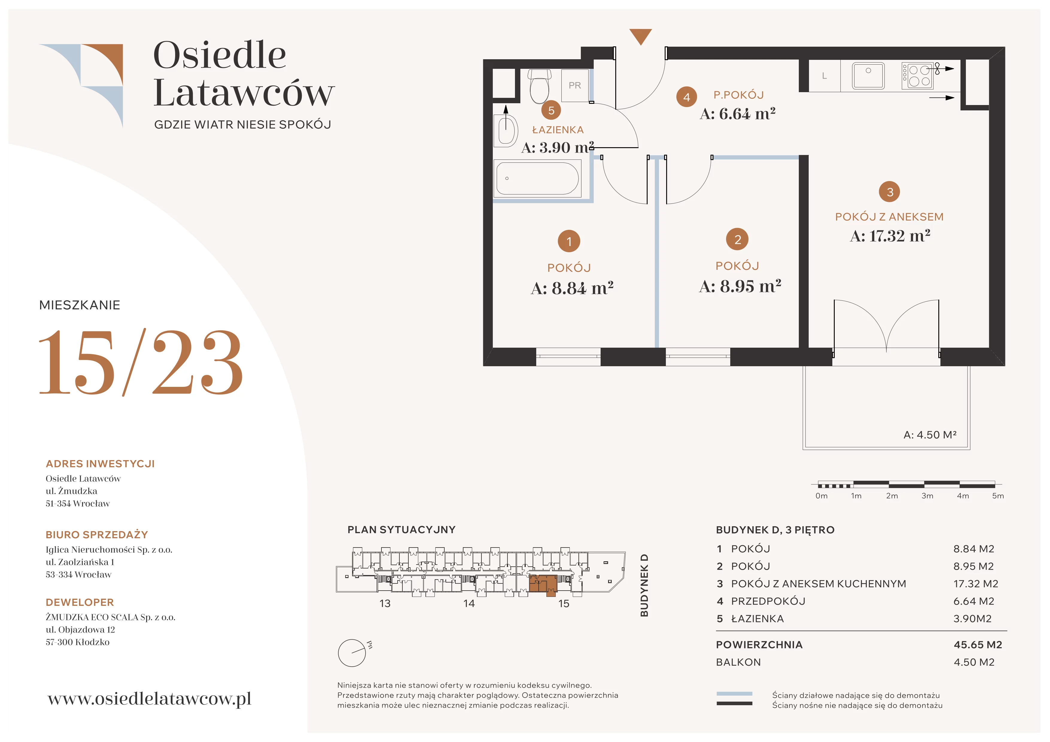 3 pokoje, mieszkanie 45,65 m², piętro 3, oferta nr D15-23, Osiedle Latawców, Wrocław, Psie Pole-Zawidawie, Psie Pole, ul. Grodzieńska