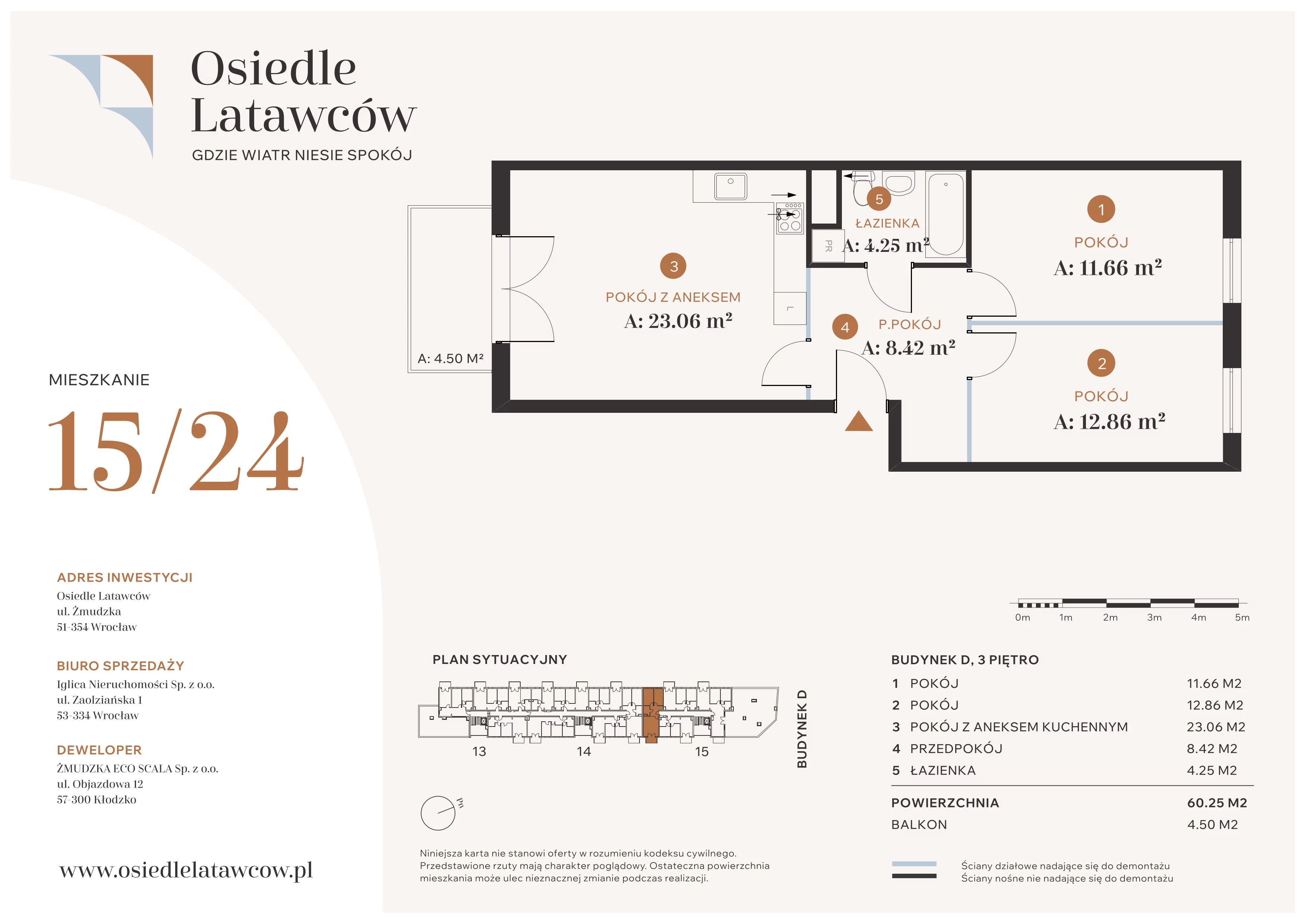 3 pokoje, mieszkanie 60,25 m², piętro 3, oferta nr D15-24, Osiedle Latawców, Wrocław, Psie Pole-Zawidawie, Psie Pole, ul. Grodzieńska