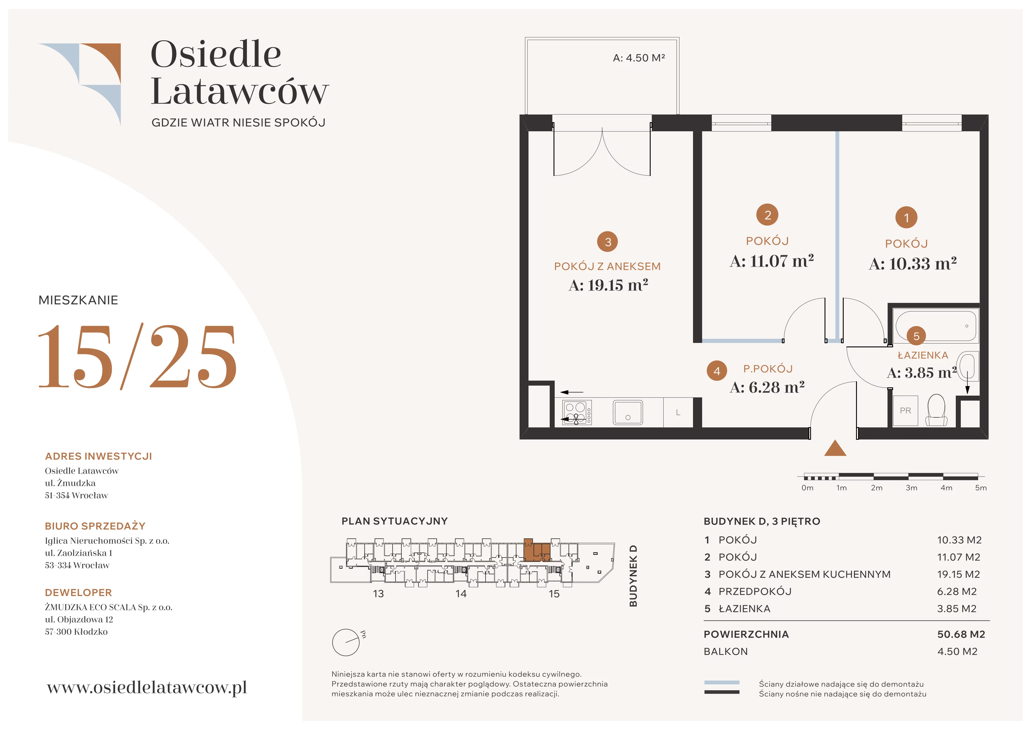 3 pokoje, mieszkanie 50,68 m², piętro 3, oferta nr D15-25, Osiedle Latawców, Wrocław, Psie Pole-Zawidawie, Psie Pole, ul. Grodzieńska