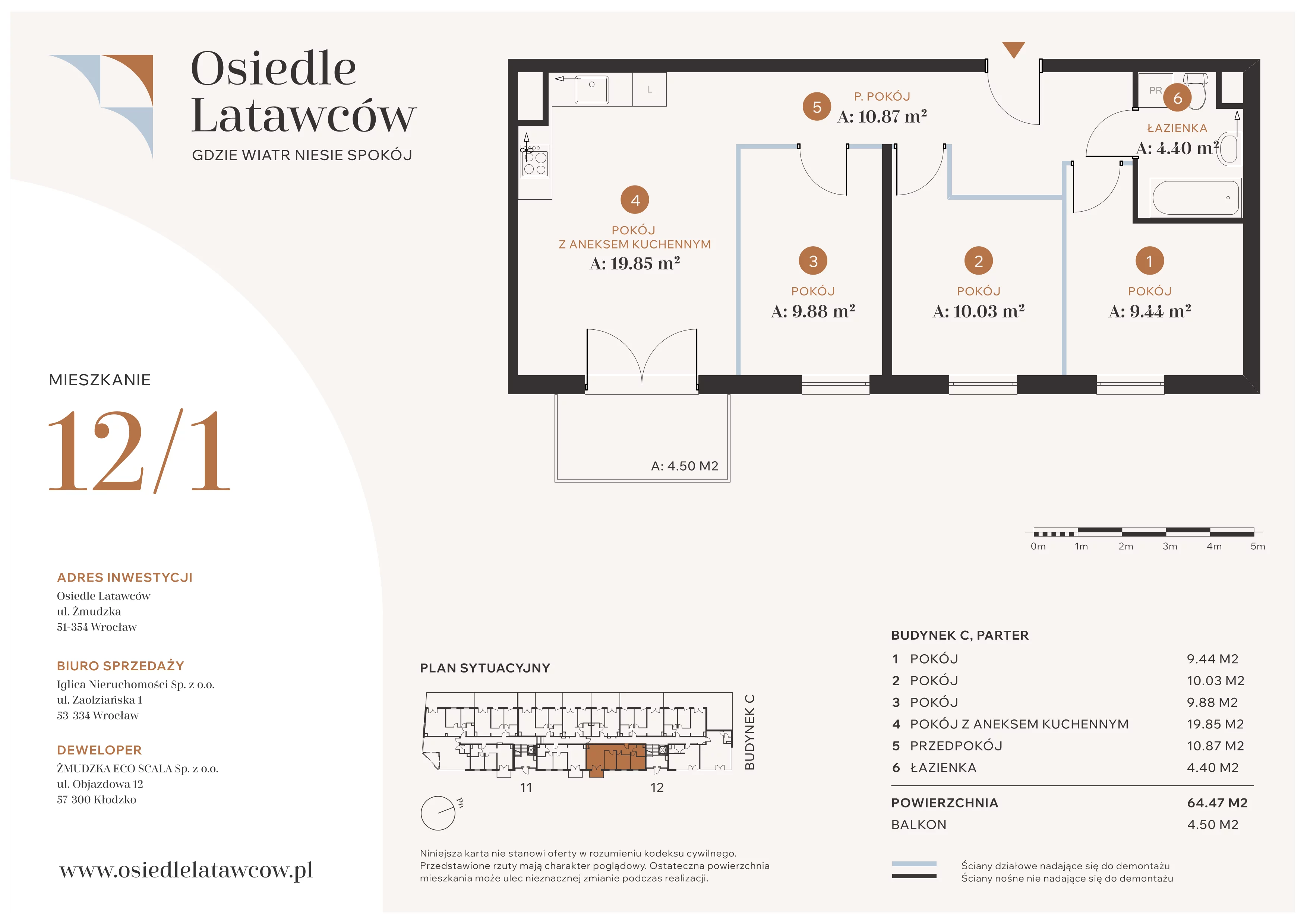 4 pokoje, mieszkanie 64,45 m², parter, oferta nr C12-1, Osiedle Latawców, Wrocław, Psie Pole-Zawidawie, Psie Pole, ul. Grodzieńska