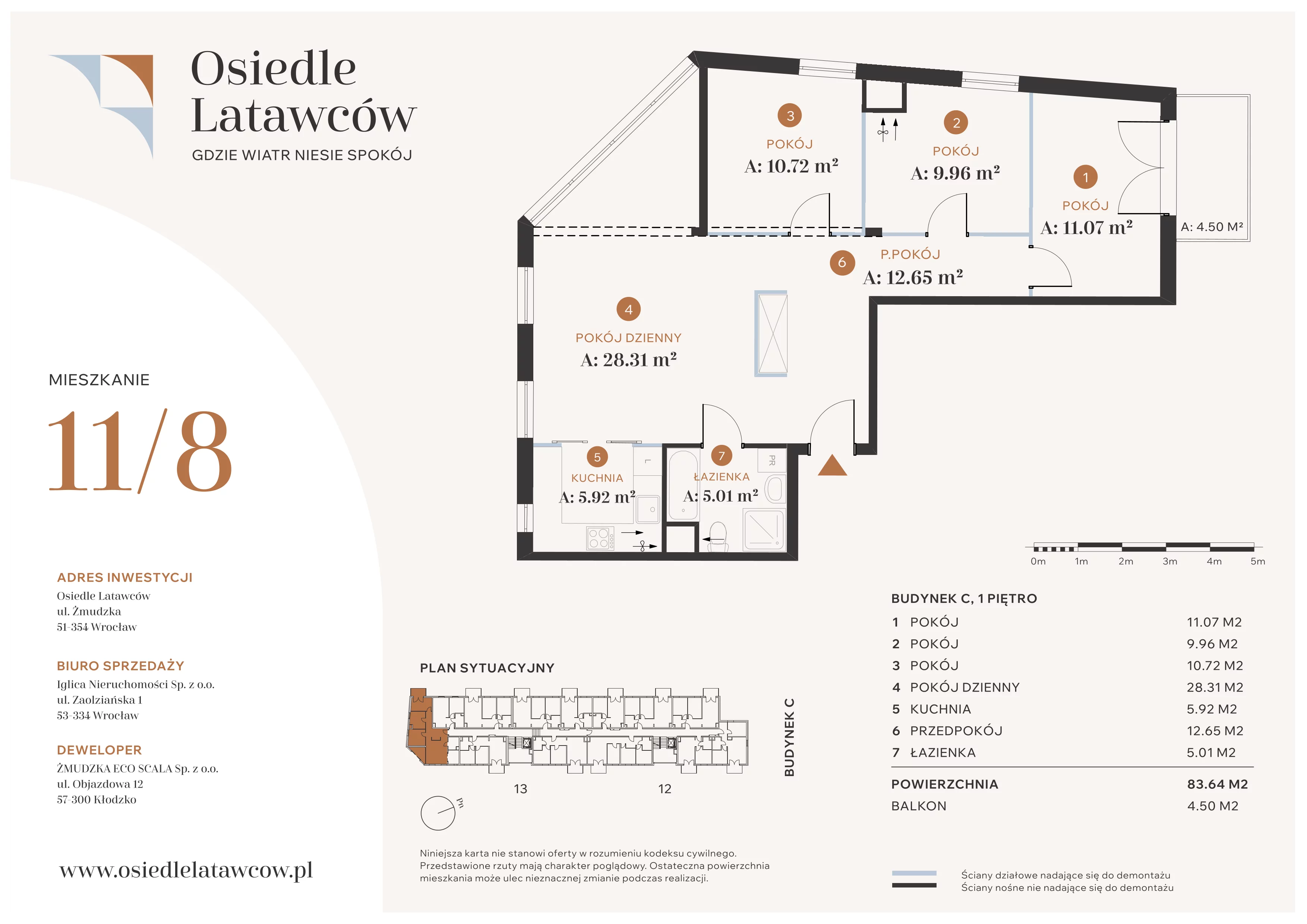4 pokoje, mieszkanie 83,64 m², piętro 1, oferta nr C11-8, Osiedle Latawców, Wrocław, Psie Pole-Zawidawie, Psie Pole, ul. Grodzieńska