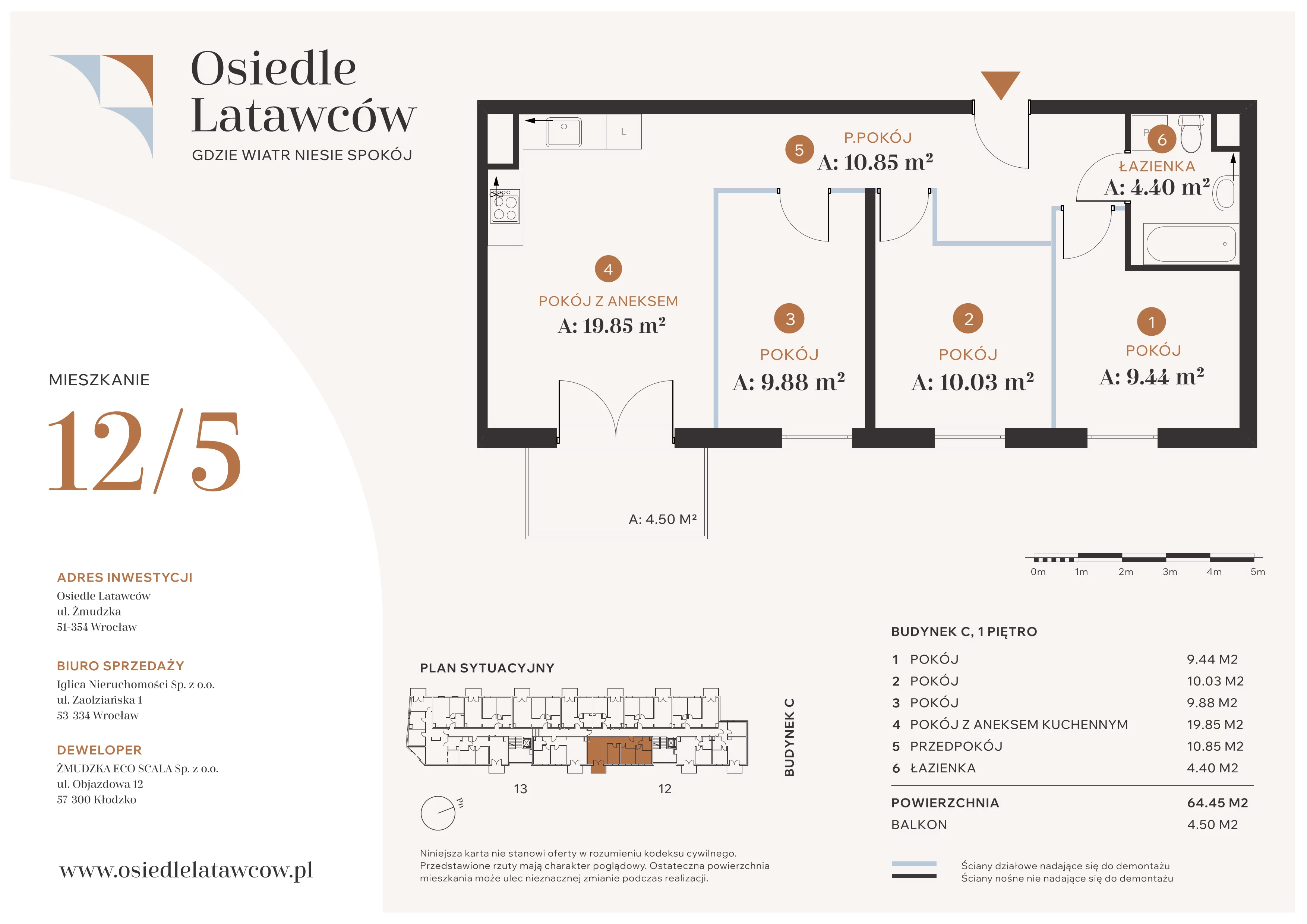 4 pokoje, mieszkanie 64,45 m², piętro 1, oferta nr C12-5, Osiedle Latawców, Wrocław, Psie Pole-Zawidawie, Psie Pole, ul. Grodzieńska