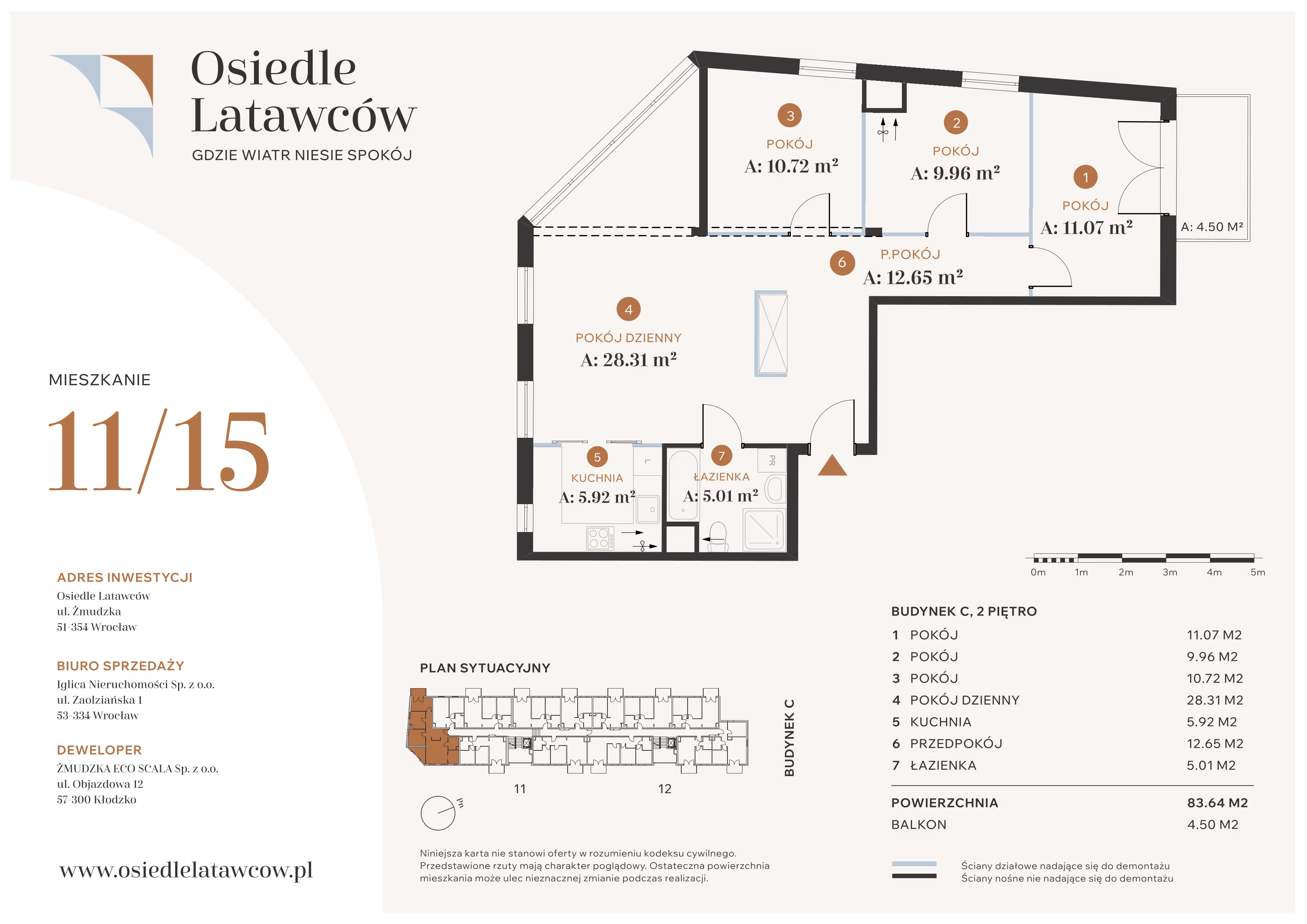 4 pokoje, mieszkanie 83,64 m², piętro 2, oferta nr C11-15, Osiedle Latawców, Wrocław, Psie Pole-Zawidawie, Psie Pole, ul. Grodzieńska