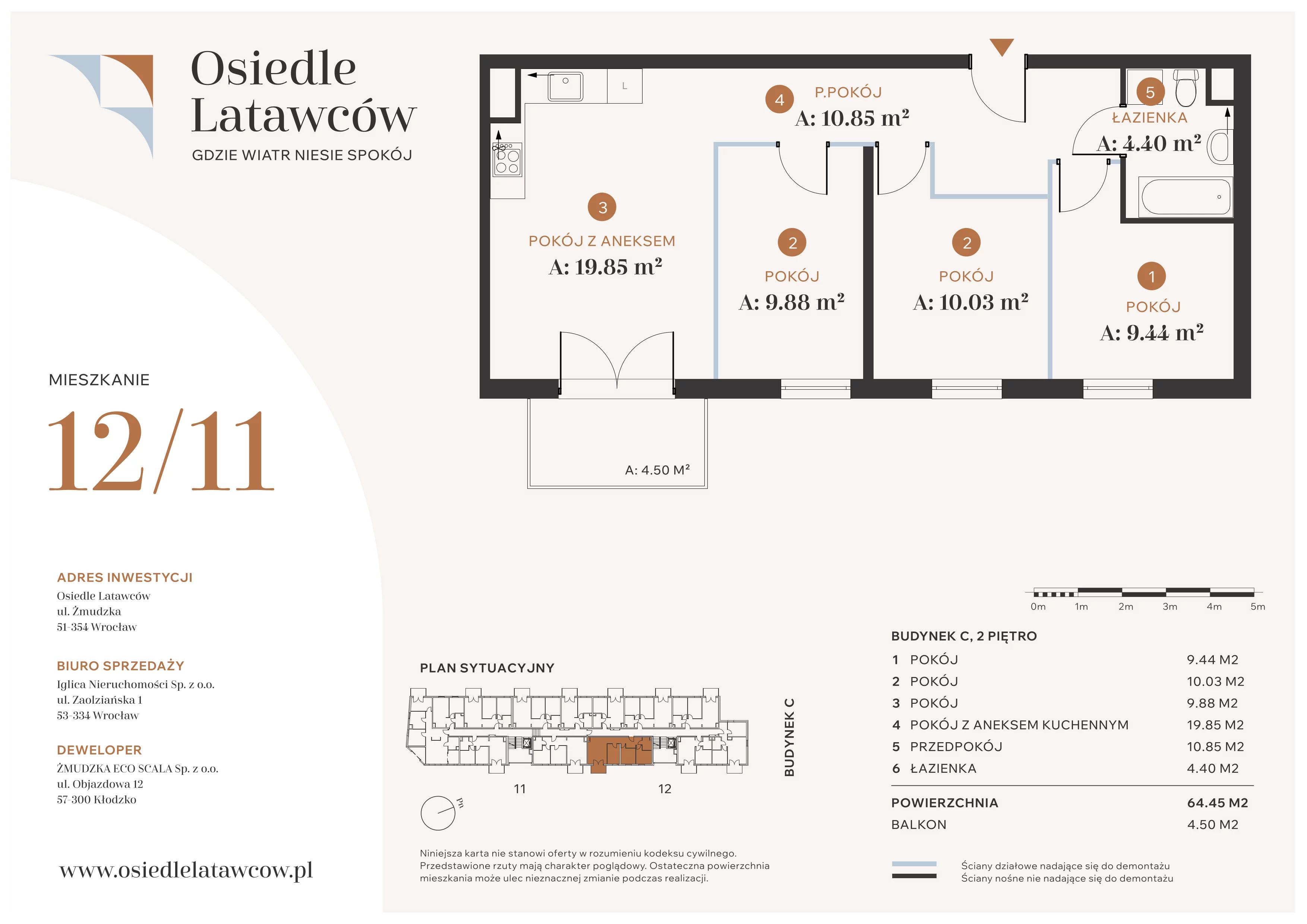 4 pokoje, mieszkanie 64,45 m², piętro 2, oferta nr C12-11, Osiedle Latawców, Wrocław, Psie Pole-Zawidawie, Psie Pole, ul. Grodzieńska