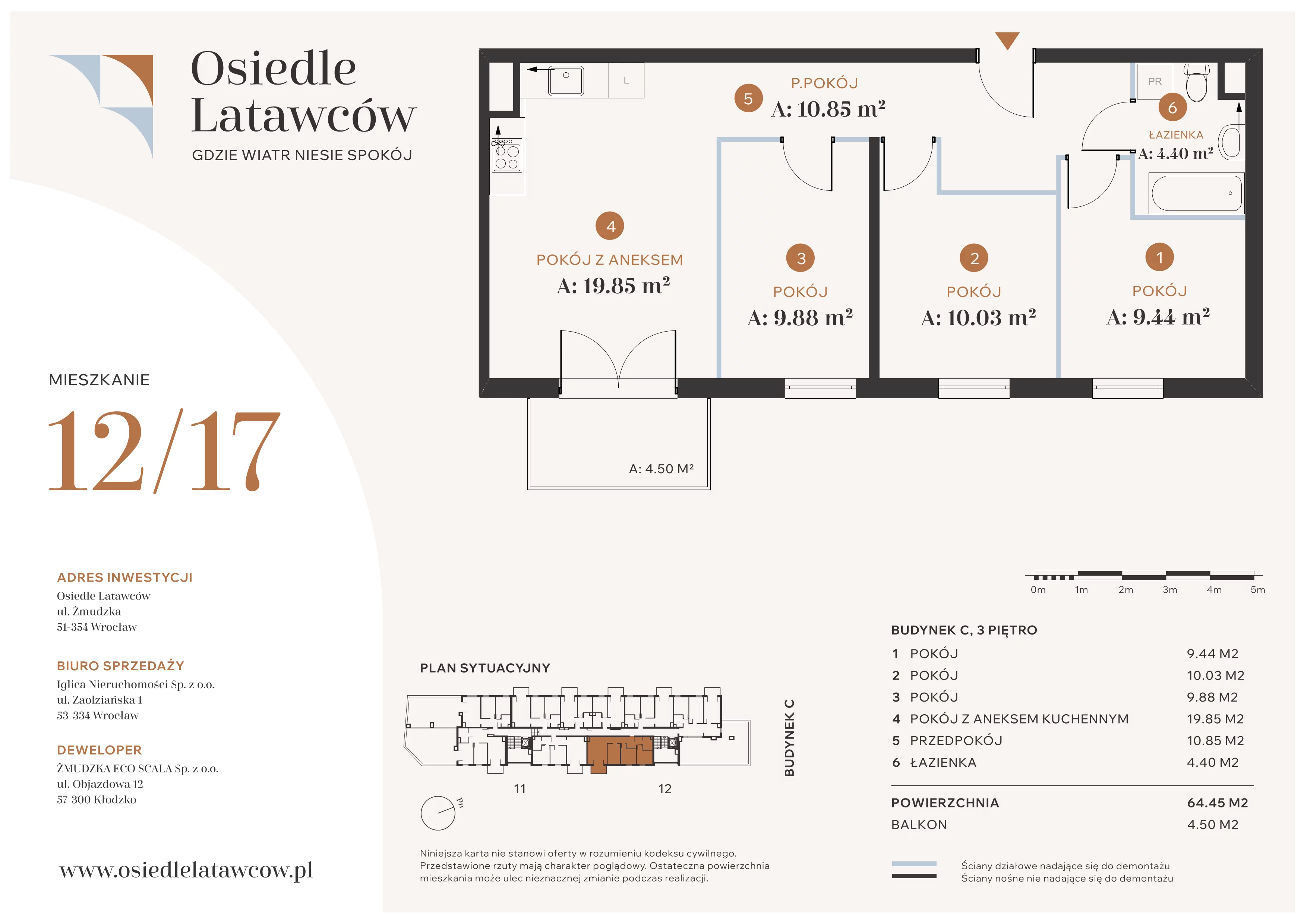4 pokoje, mieszkanie 64,45 m², piętro 3, oferta nr C12-17, Osiedle Latawców, Wrocław, Psie Pole-Zawidawie, Psie Pole, ul. Grodzieńska