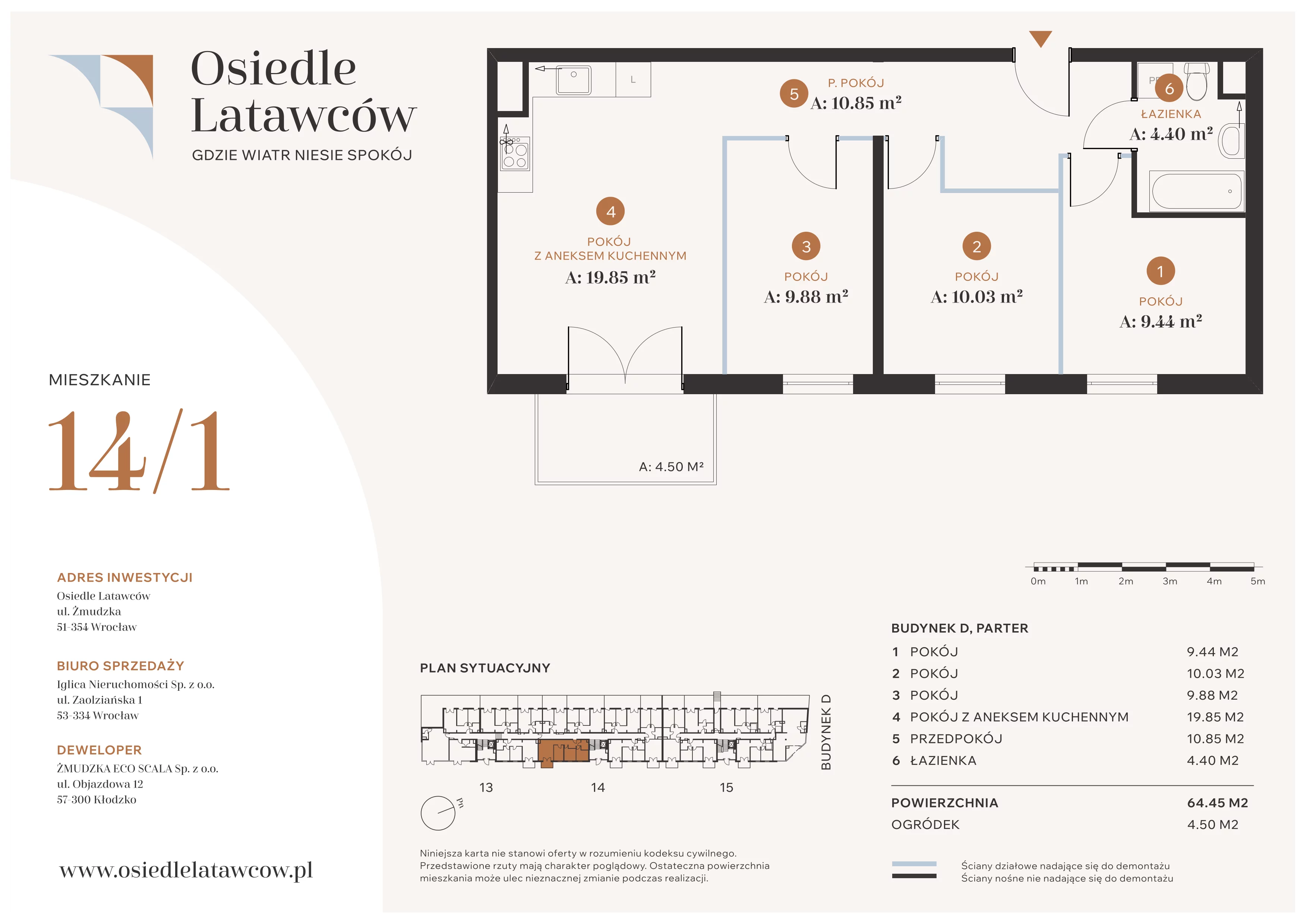 4 pokoje, mieszkanie 64,45 m², parter, oferta nr D14-1, Osiedle Latawców, Wrocław, Psie Pole-Zawidawie, Psie Pole, ul. Grodzieńska