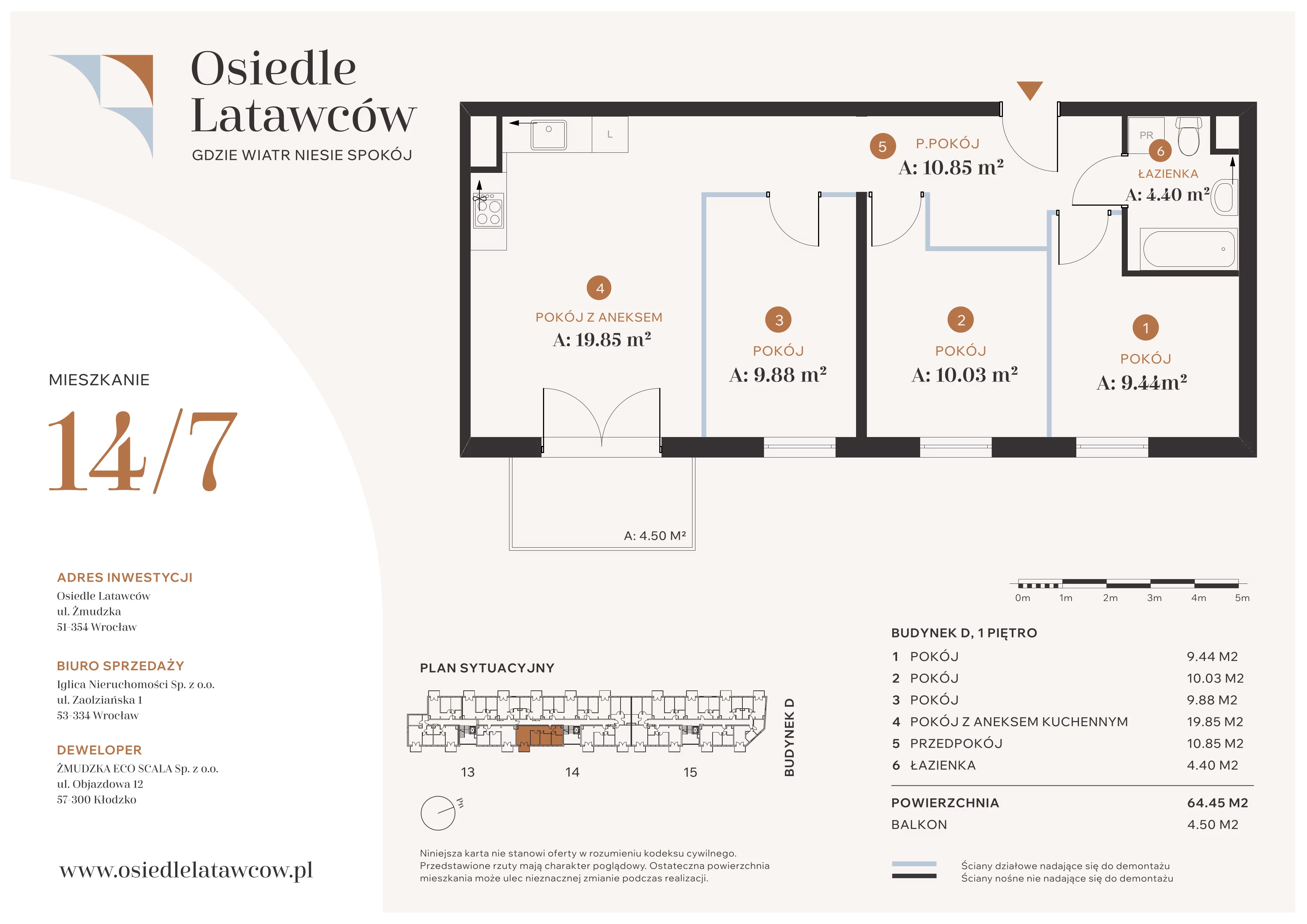 4 pokoje, mieszkanie 64,45 m², piętro 1, oferta nr D14-7, Osiedle Latawców, Wrocław, Psie Pole-Zawidawie, Psie Pole, ul. Grodzieńska