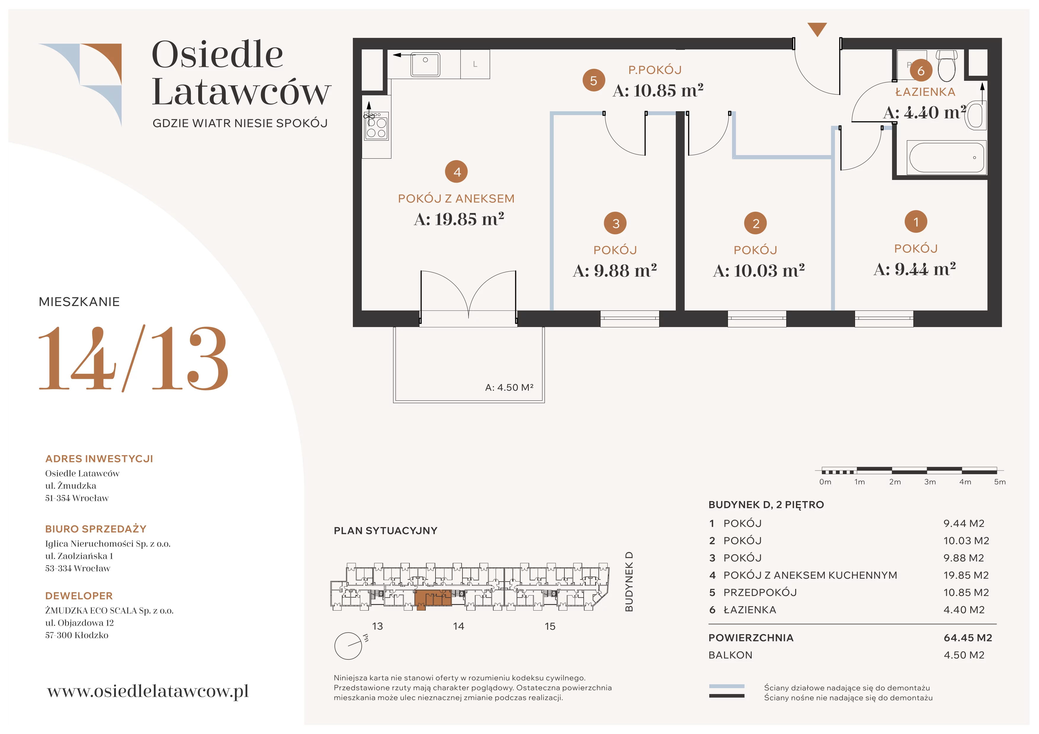 4 pokoje, mieszkanie 64,45 m², piętro 2, oferta nr D14-13, Osiedle Latawców, Wrocław, Psie Pole-Zawidawie, Psie Pole, ul. Grodzieńska