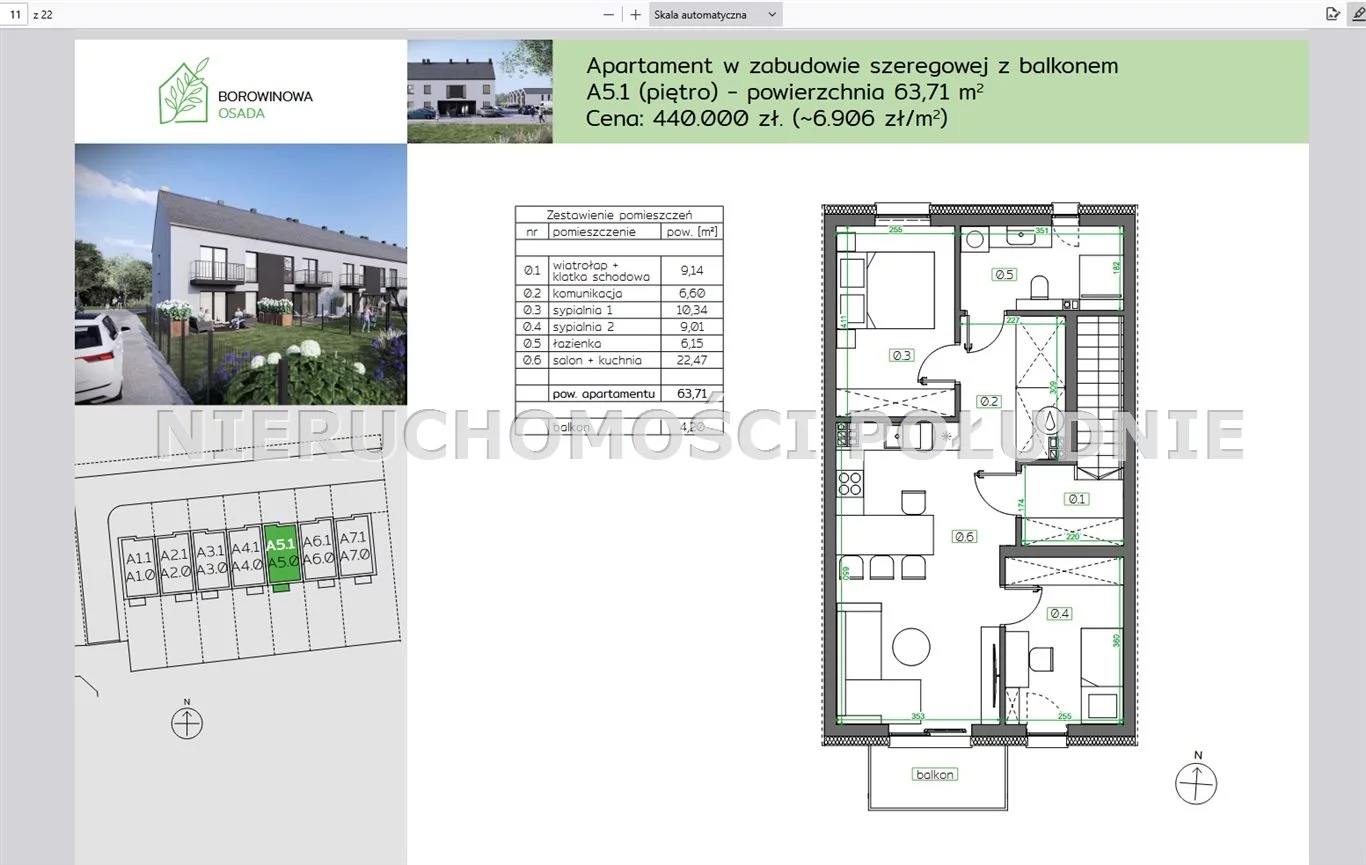 3 pokoje, mieszkanie 63,71 m², piętro 1, oferta nr , DRG-MS-278, Skoczów