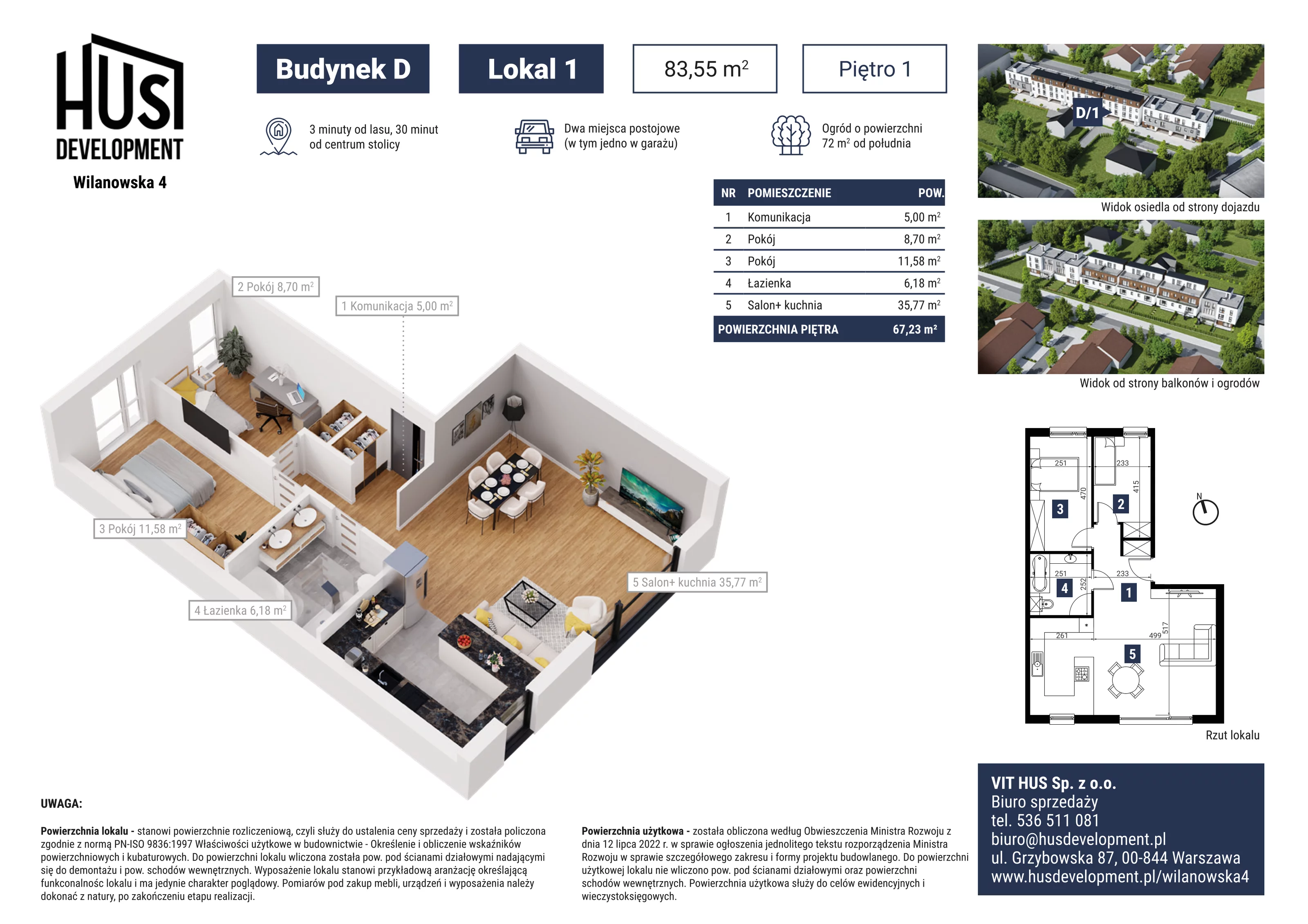 3 pokoje, mieszkanie 67,23 m², piętro 1, oferta nr D/1, Wilanowska 4, Józefosław, ul. Wilanowska 4