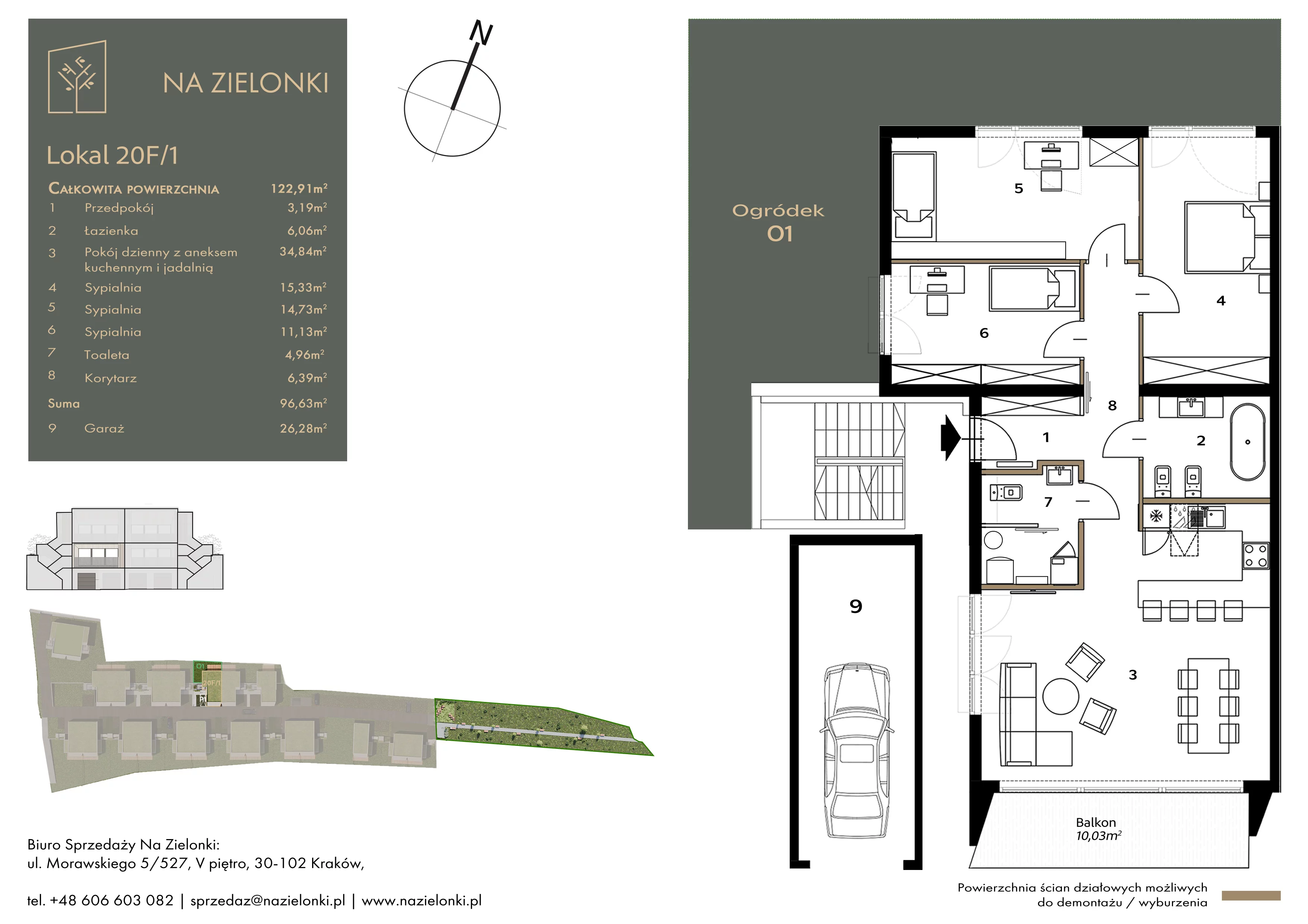 4 pokoje, mieszkanie 96,63 m², parter, oferta nr 20F/1, Na Zielonki, Kraków, Prądnik Biały, ul. Na Zielonki 20