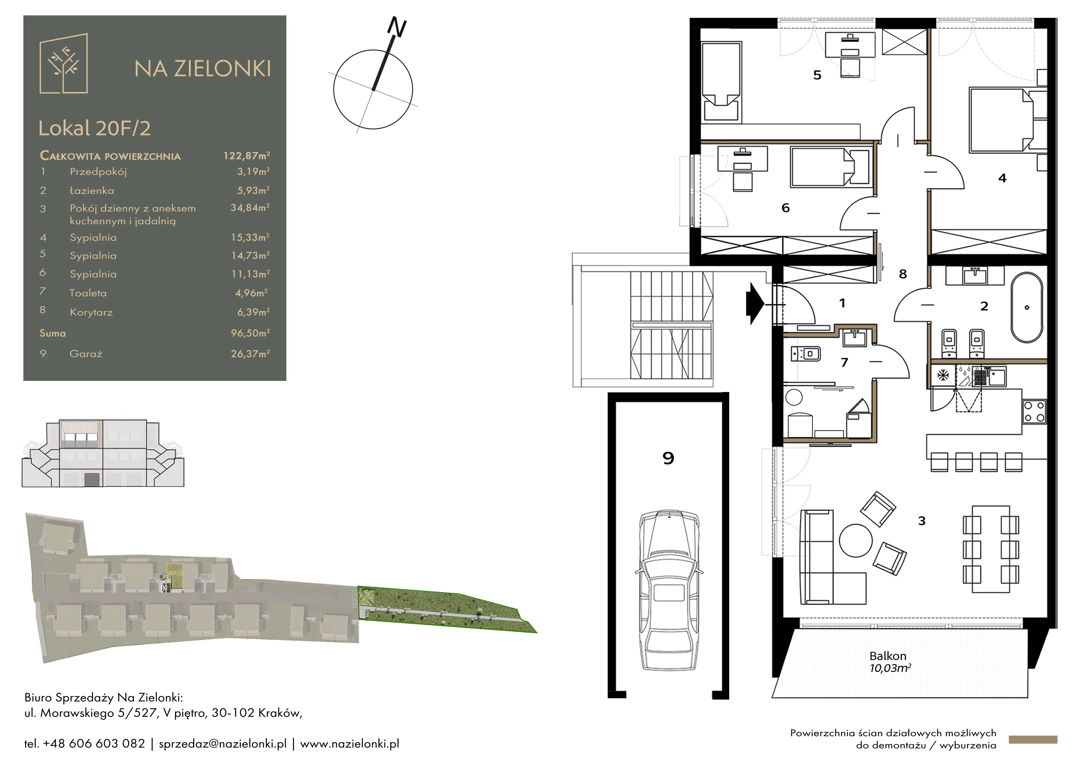 4 pokoje, mieszkanie 96,50 m², piętro 1, oferta nr 20F/2, Na Zielonki, Kraków, Prądnik Biały, ul. Na Zielonki 20
