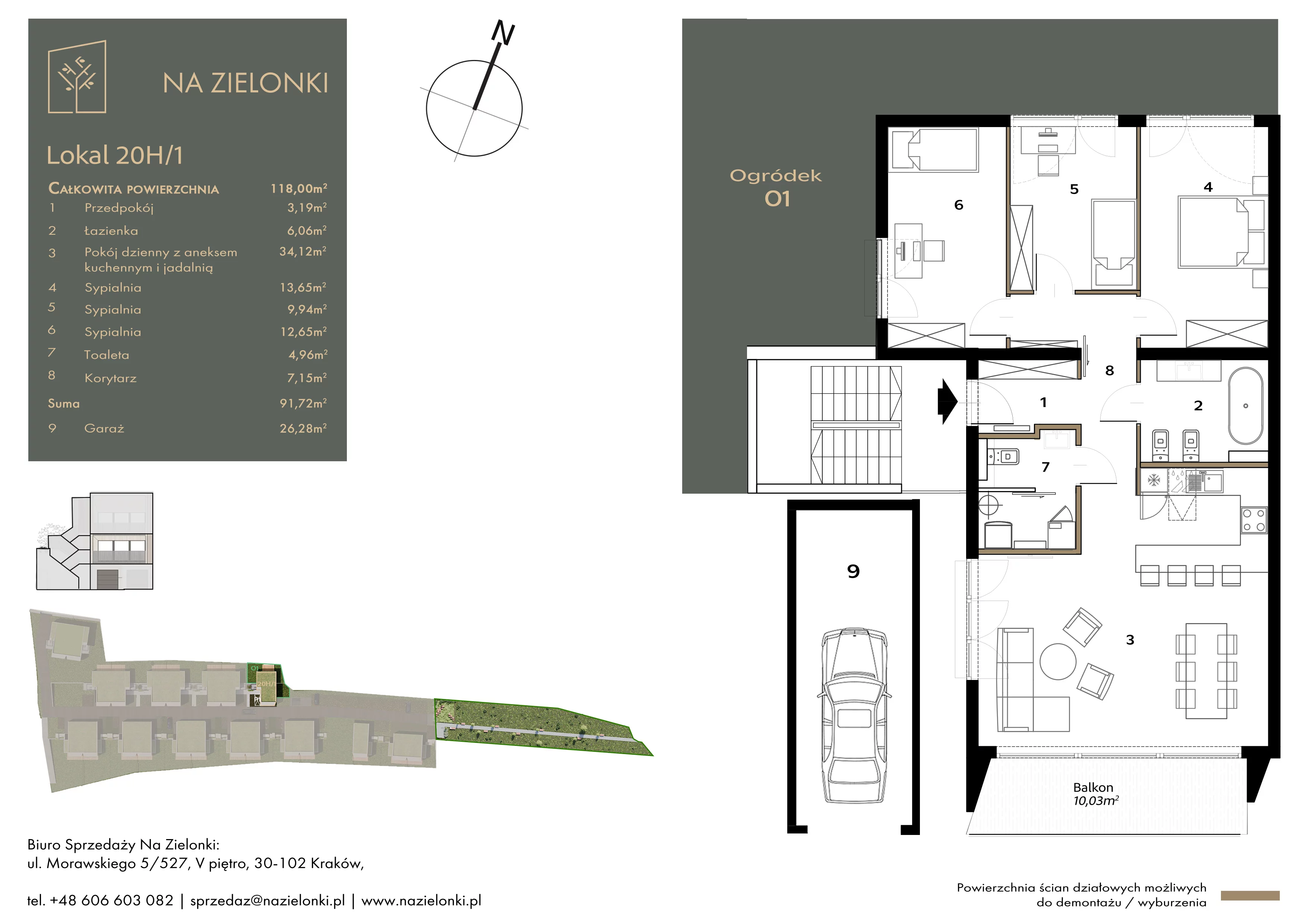 4 pokoje, mieszkanie 91,72 m², parter, oferta nr 20H/1, Na Zielonki, Kraków, Prądnik Biały, ul. Na Zielonki 20