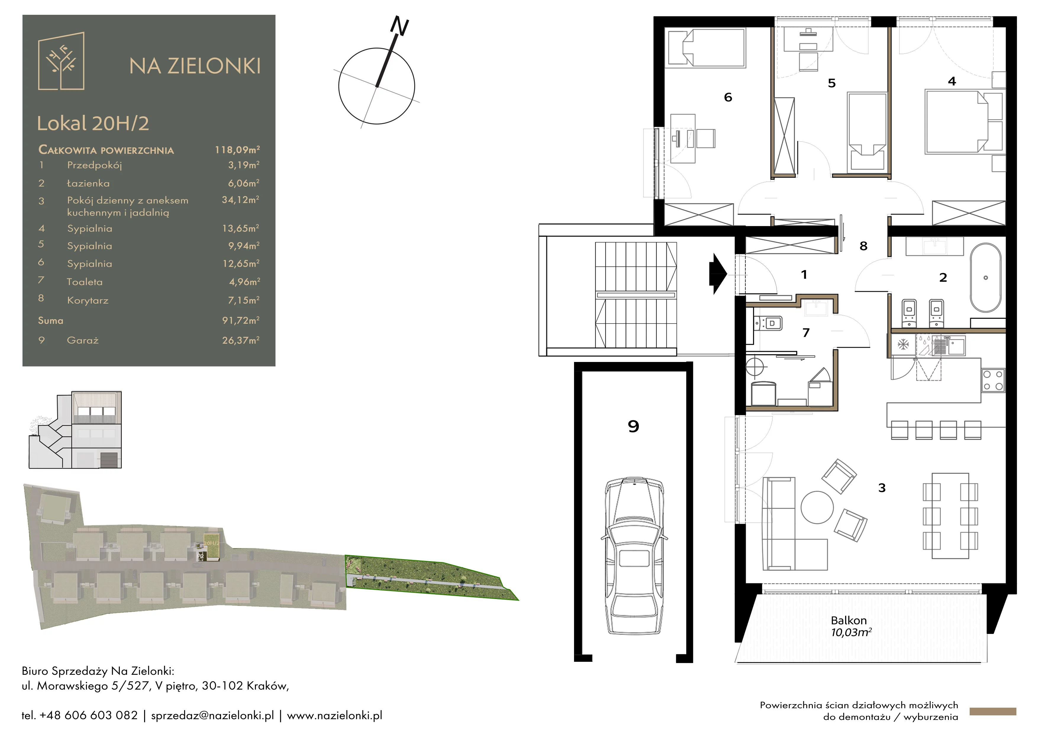 4 pokoje, mieszkanie 91,72 m², piętro 1, oferta nr 20H/2, Na Zielonki, Kraków, Prądnik Biały, ul. Na Zielonki 20