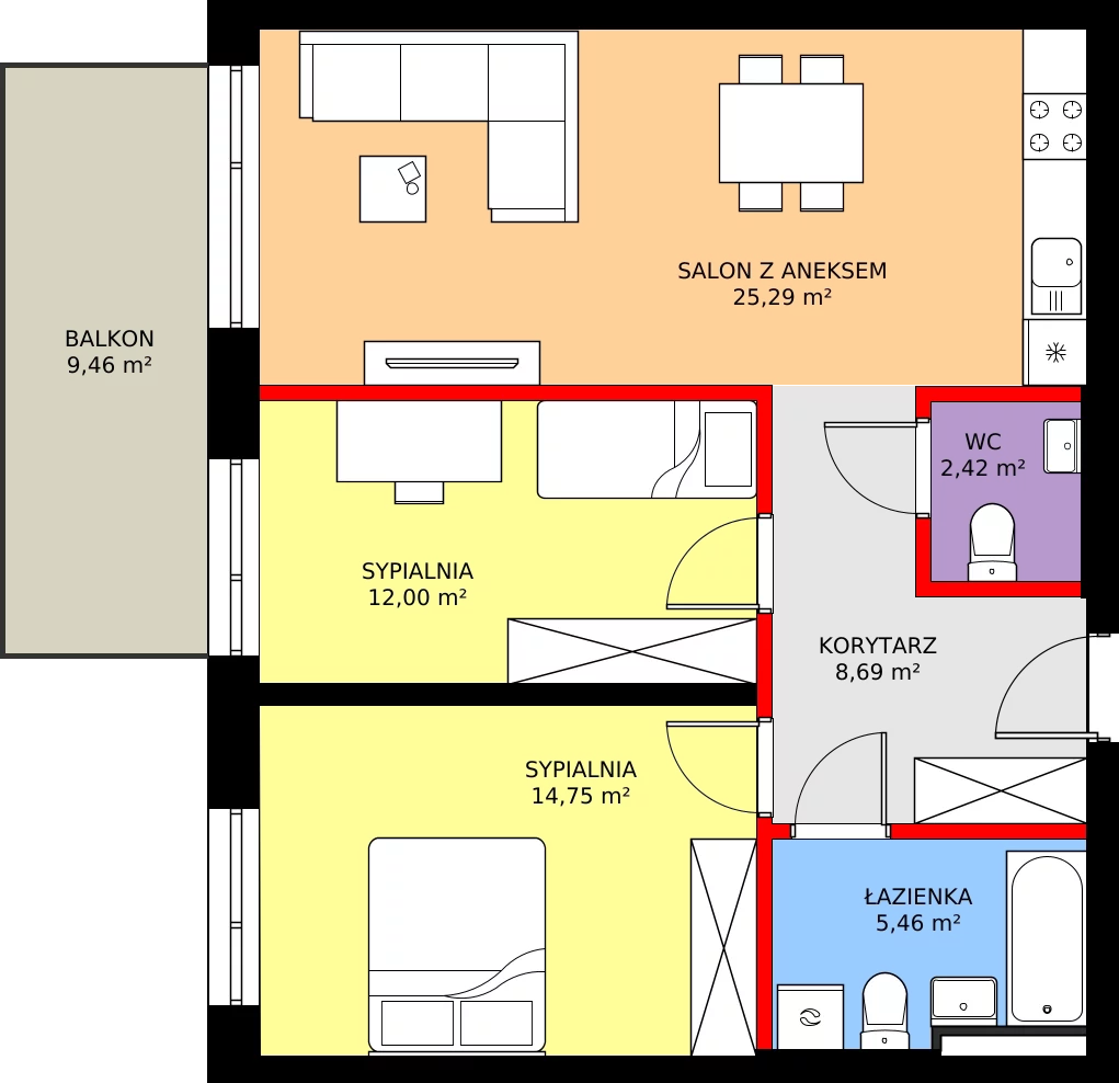 Zalety mieszkania 68.61 m², 12