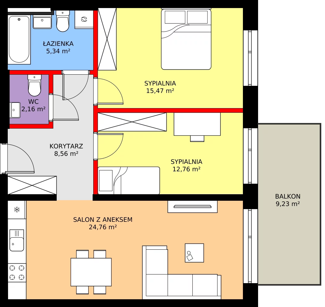 Zalety mieszkania 69.05 m², 9