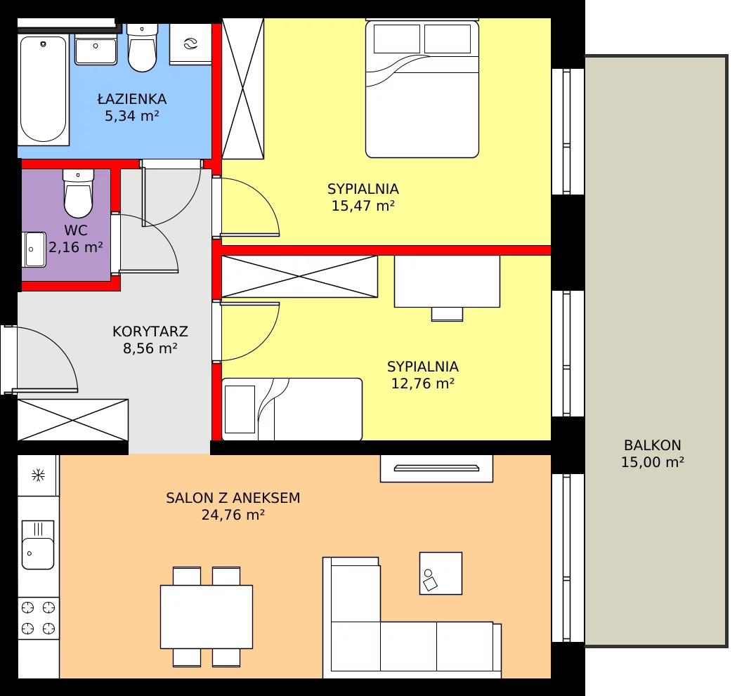 Zalety mieszkania 69.05 m², 1