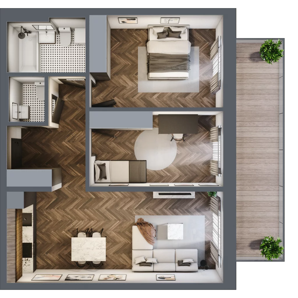 3 pokoje, mieszkanie 69,05 m², piętro 1, oferta nr 1, Unismo, Łódź, Śródmieście, ul. Wierzbowa/Jaracza