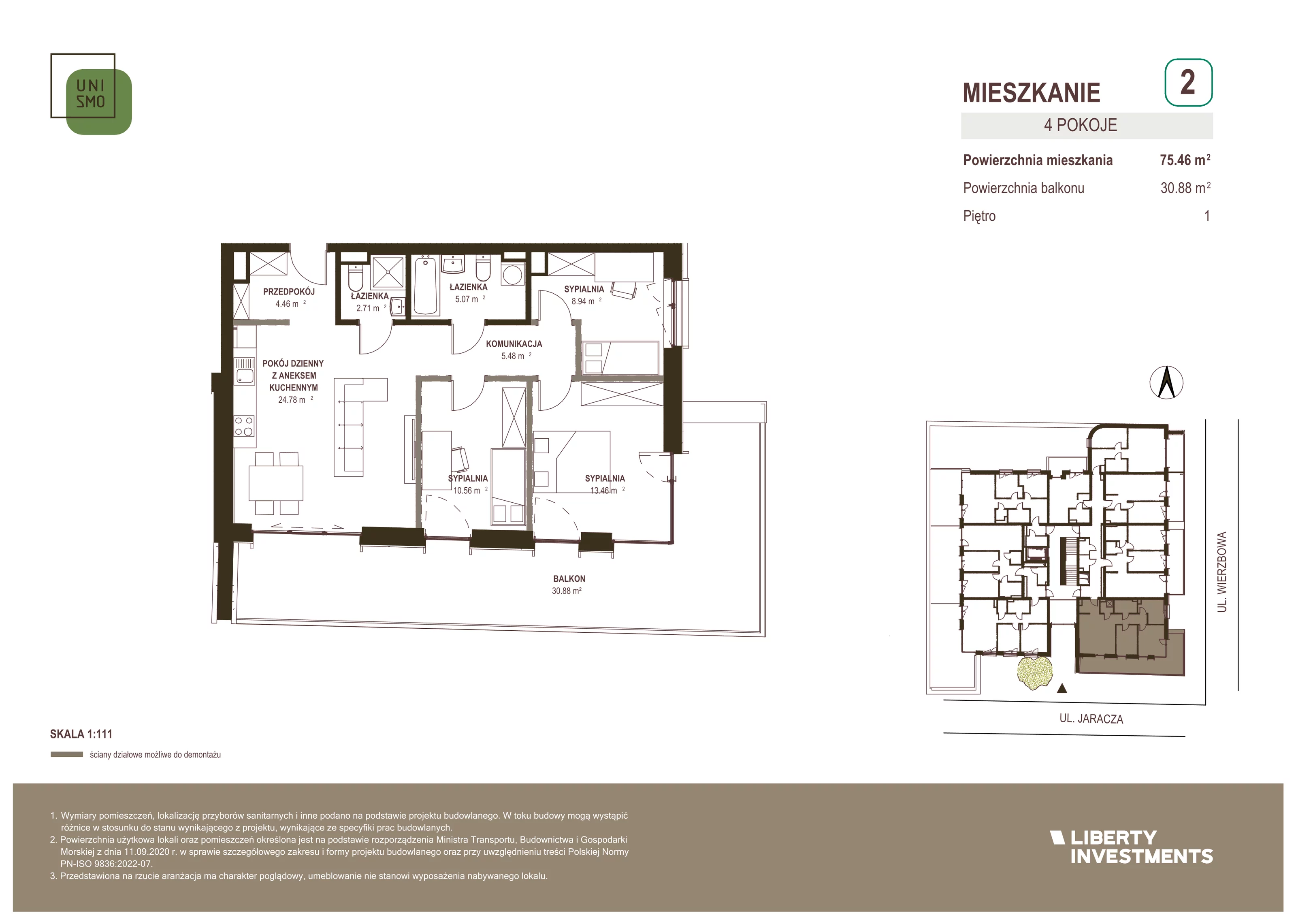 4 pokoje, apartament 75,46 m², piętro 1, oferta nr 2, Unismo, Łódź, Śródmieście, ul. Wierzbowa/Jaracza