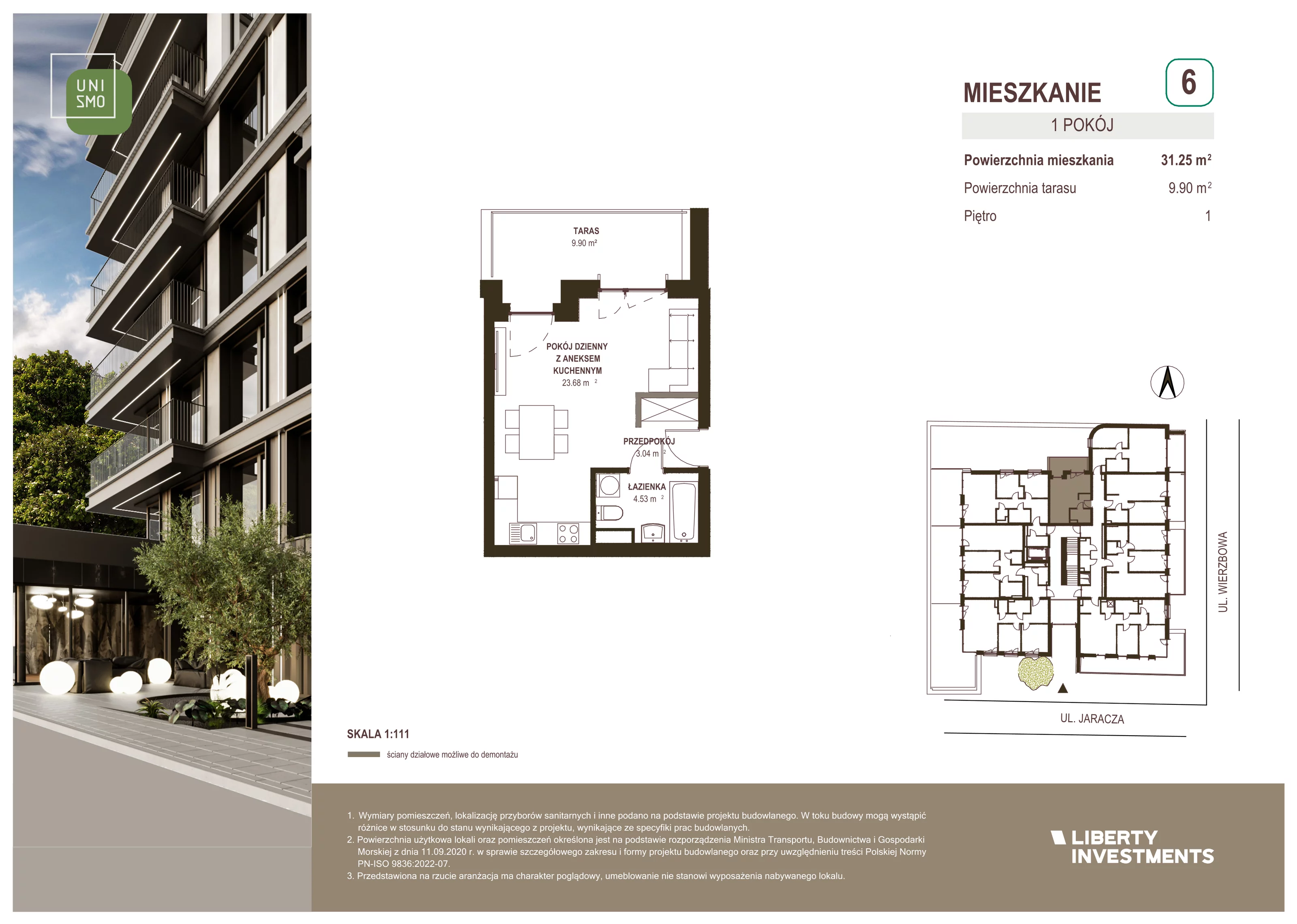 1 pokój, apartament 31,25 m², piętro 1, oferta nr 6, Unismo, Łódź, Śródmieście, ul. Wierzbowa/Jaracza