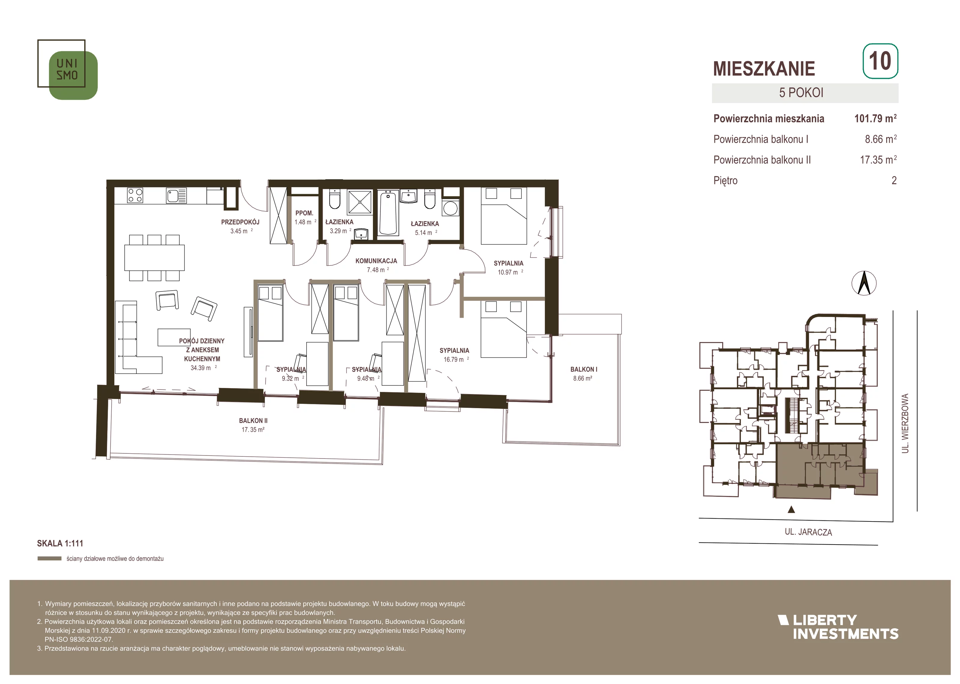 5 pokoi, apartament 101,79 m², piętro 2, oferta nr 10, Unismo, Łódź, Śródmieście, ul. Wierzbowa/Jaracza