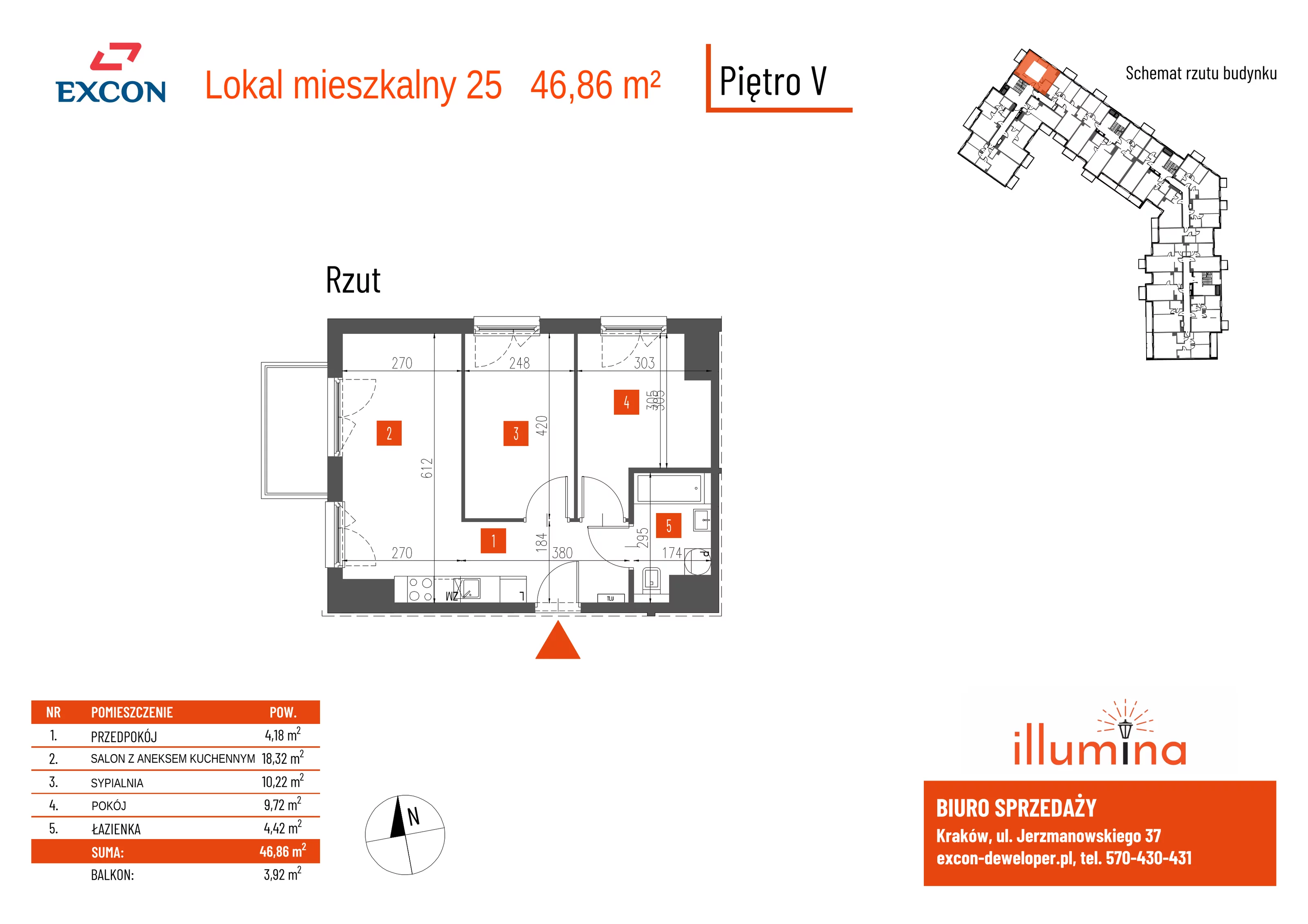 3 pokoje, mieszkanie 47,63 m², piętro 5, oferta nr 25, Illumina, Kraków, Bieżanów-Prokocim, ul. Jerzmanowskiego 37