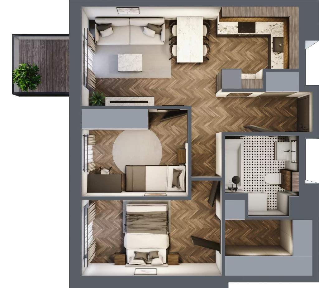 3 pokoje, mieszkanie 52,02 m², piętro 1, oferta nr M14, Punkt Wola, Kraków, Podgórze Duchackie, Wola Duchacka, ul. Trybuny Ludów 15