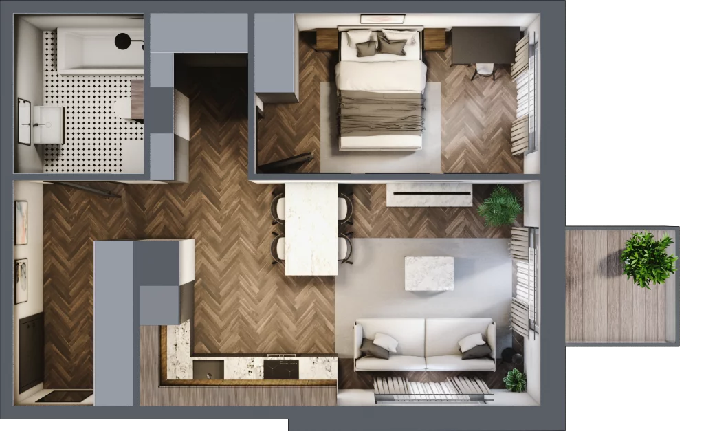 2 pokoje, mieszkanie 45,24 m², piętro 1, oferta nr M22, Punkt Wola, Kraków, Podgórze Duchackie, Wola Duchacka, ul. Trybuny Ludów 15