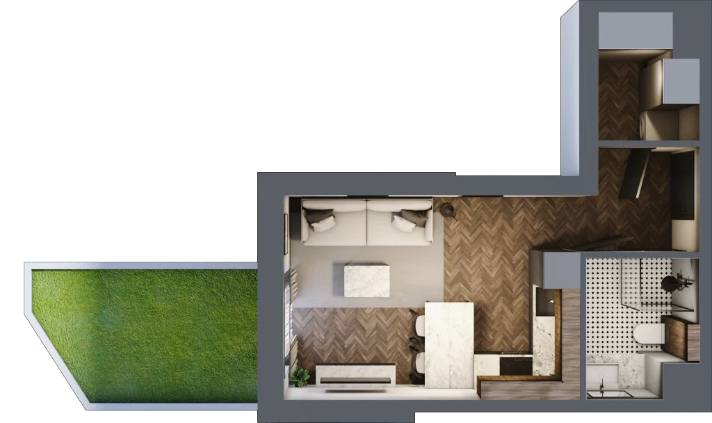 1 pokój, mieszkanie 26,31 m², parter, oferta nr M57, Punkt Wola, Kraków, Podgórze Duchackie, Wola Duchacka, ul. Trybuny Ludów 15