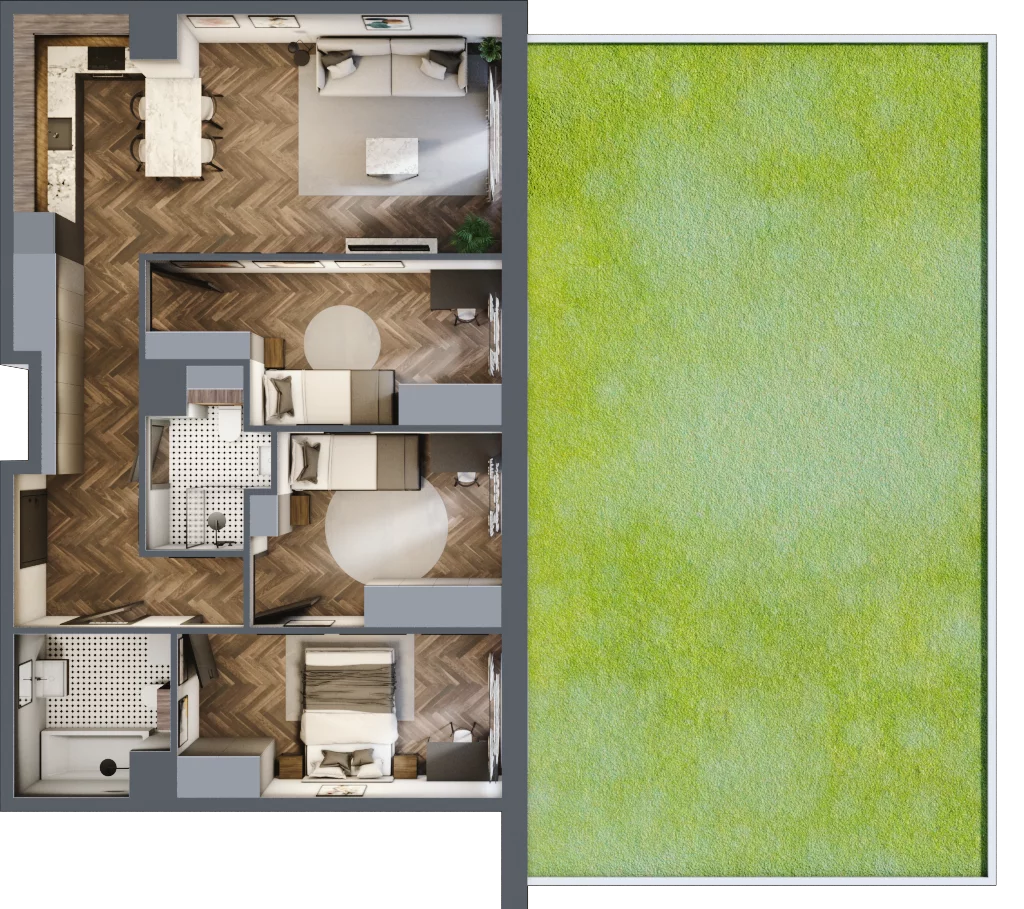 4 pokoje, mieszkanie 75,43 m², parter, oferta nr M07, Punkt Wola, Kraków, Podgórze Duchackie, Wola Duchacka, ul. Trybuny Ludów 15
