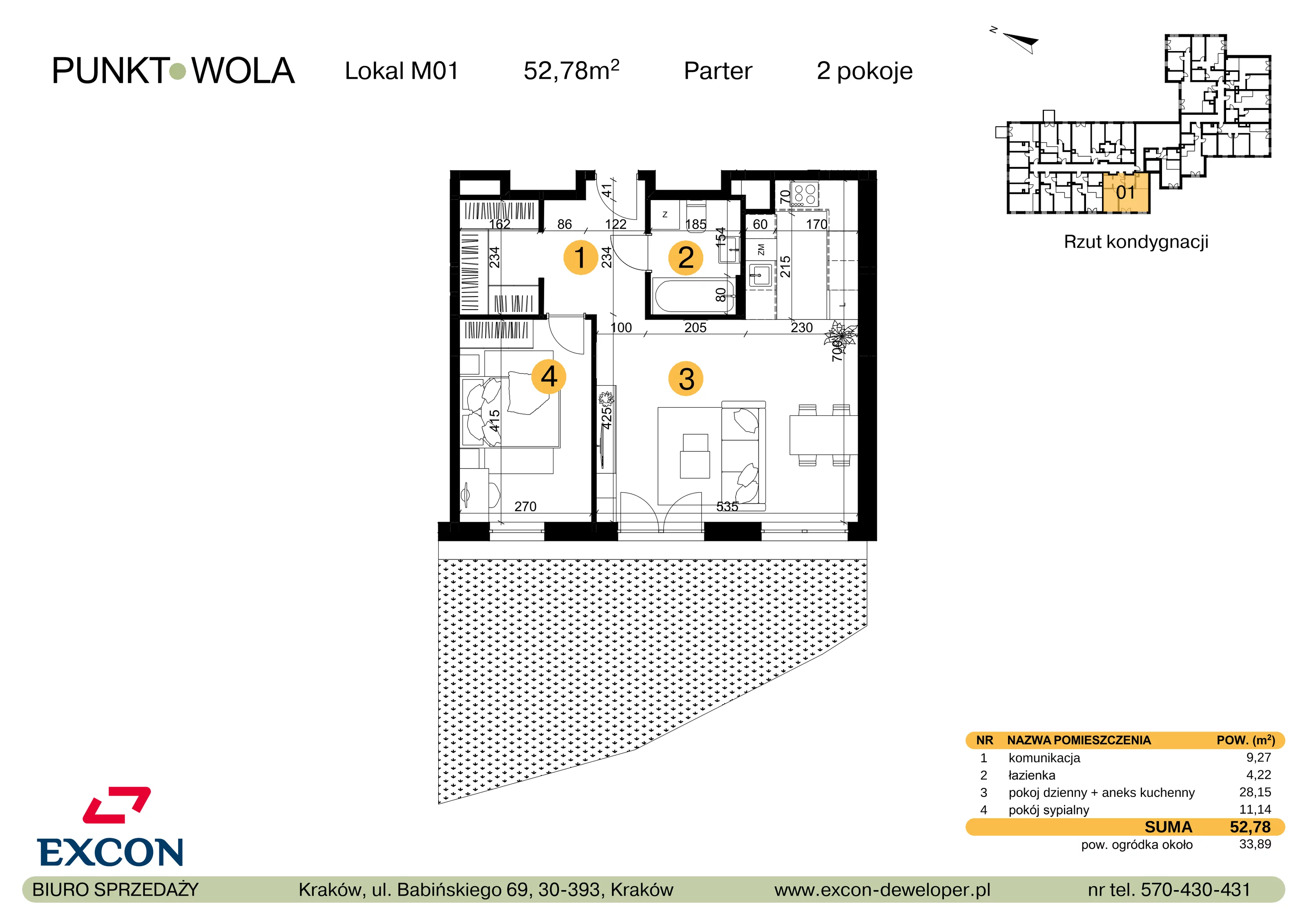 2 pokoje, mieszkanie 52,78 m², parter, oferta nr M01, Punkt Wola, Kraków, Podgórze Duchackie, Wola Duchacka, ul. Trybuny Ludów 15